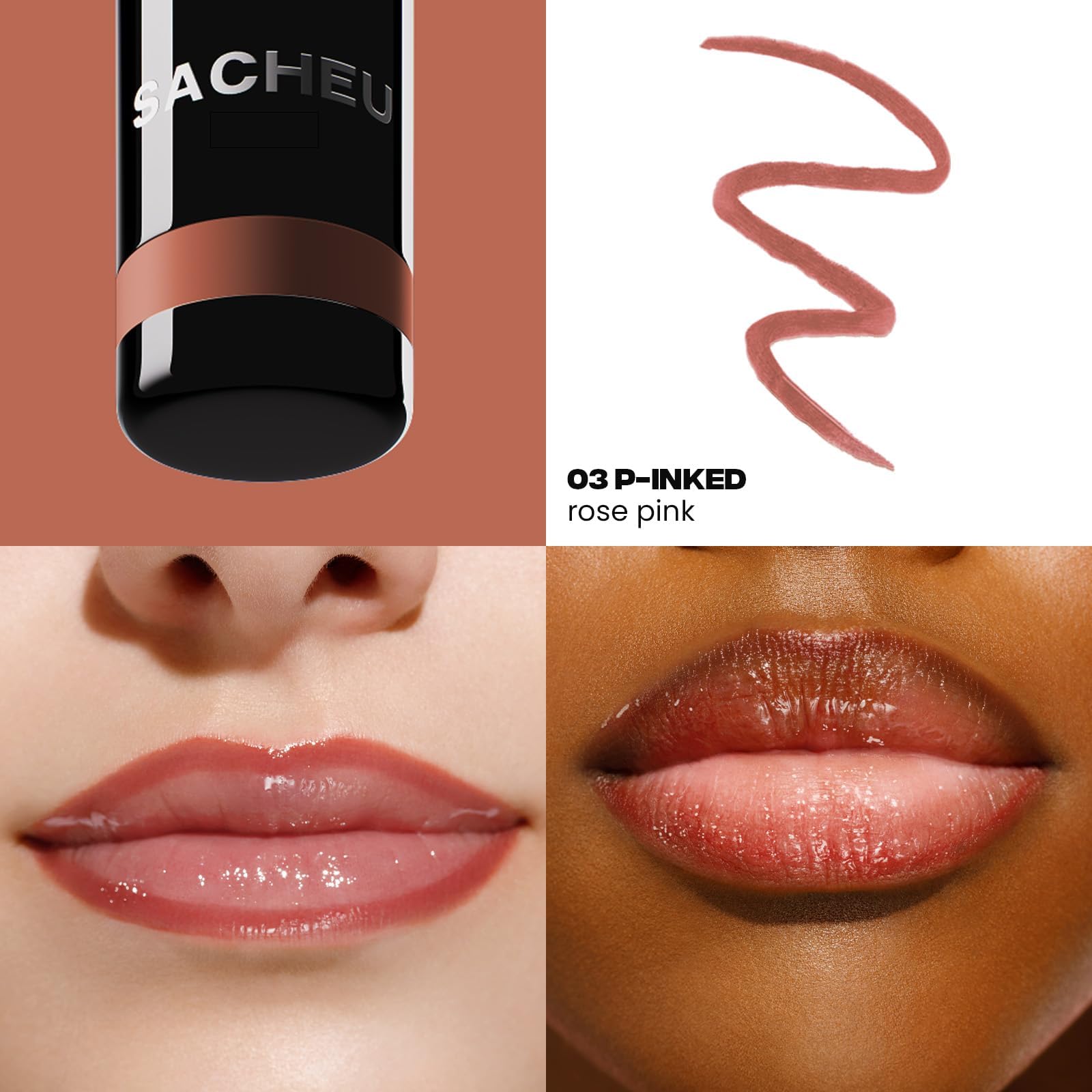 Sacheu Lip Liner STAY-N Peel Off Lip Stain — Long Lasting Waterproof Lip Tint with Hyaluronic Acid & Vitamin E — Transfer Proof Matte Finish, Vegan & Cruelty-Free (p-INKED) Sacheu uk supplements