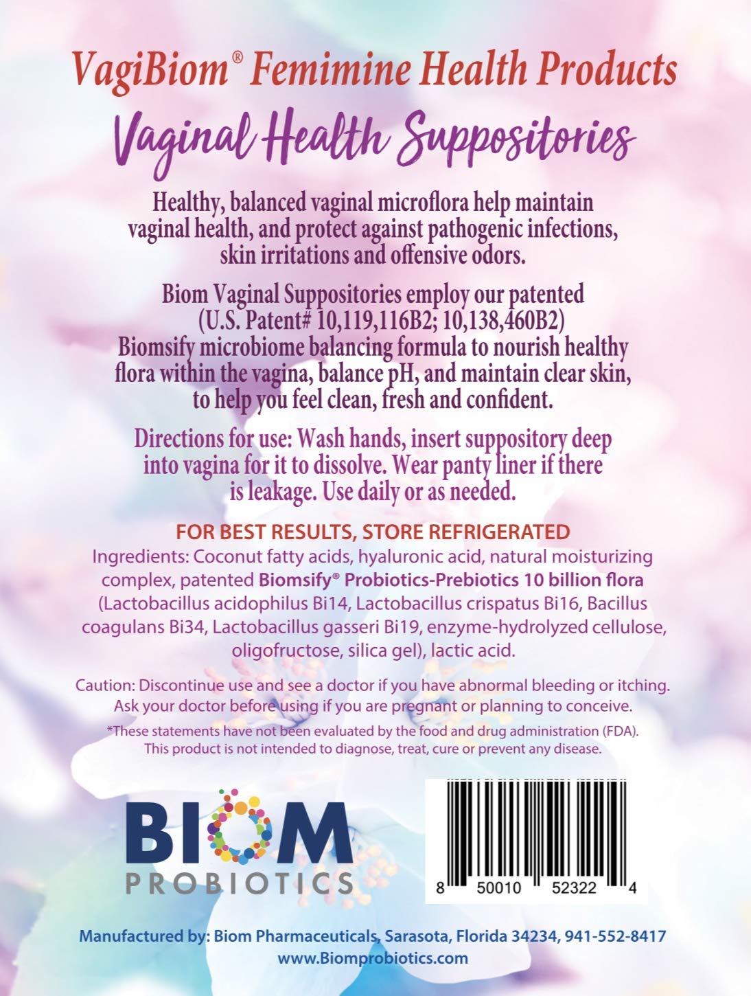 Biom Vaginal Probiotic Suppository: Natural Vaginal pH and Odor Control Regimen; Balance Biom Probiotics uk supplements