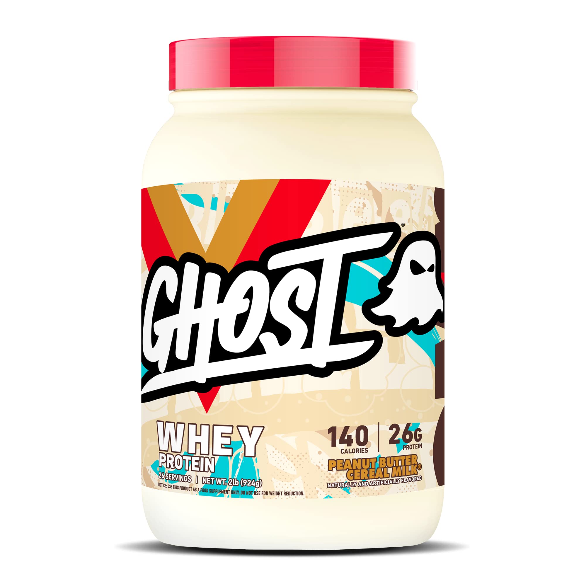 GHOST Whey Protein Powder, Peanut Butter Cereal Milk - 2LB Tub, 26G of Protein GHOST uk supplements