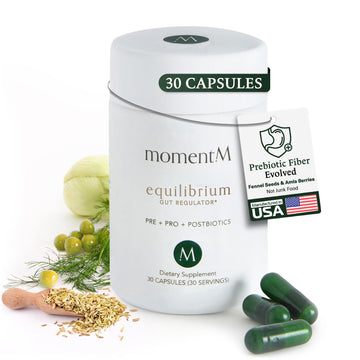 momentM Equilibrium 3-in-1 Probiotics for Women & Men Digestive Health, Prebiotics and Probiotics for Women with HOWARU Strains, Postbiotics & Fennel for Bloat & Gut Health,12.5B CFU, 30 Capsules momentM uk supplements