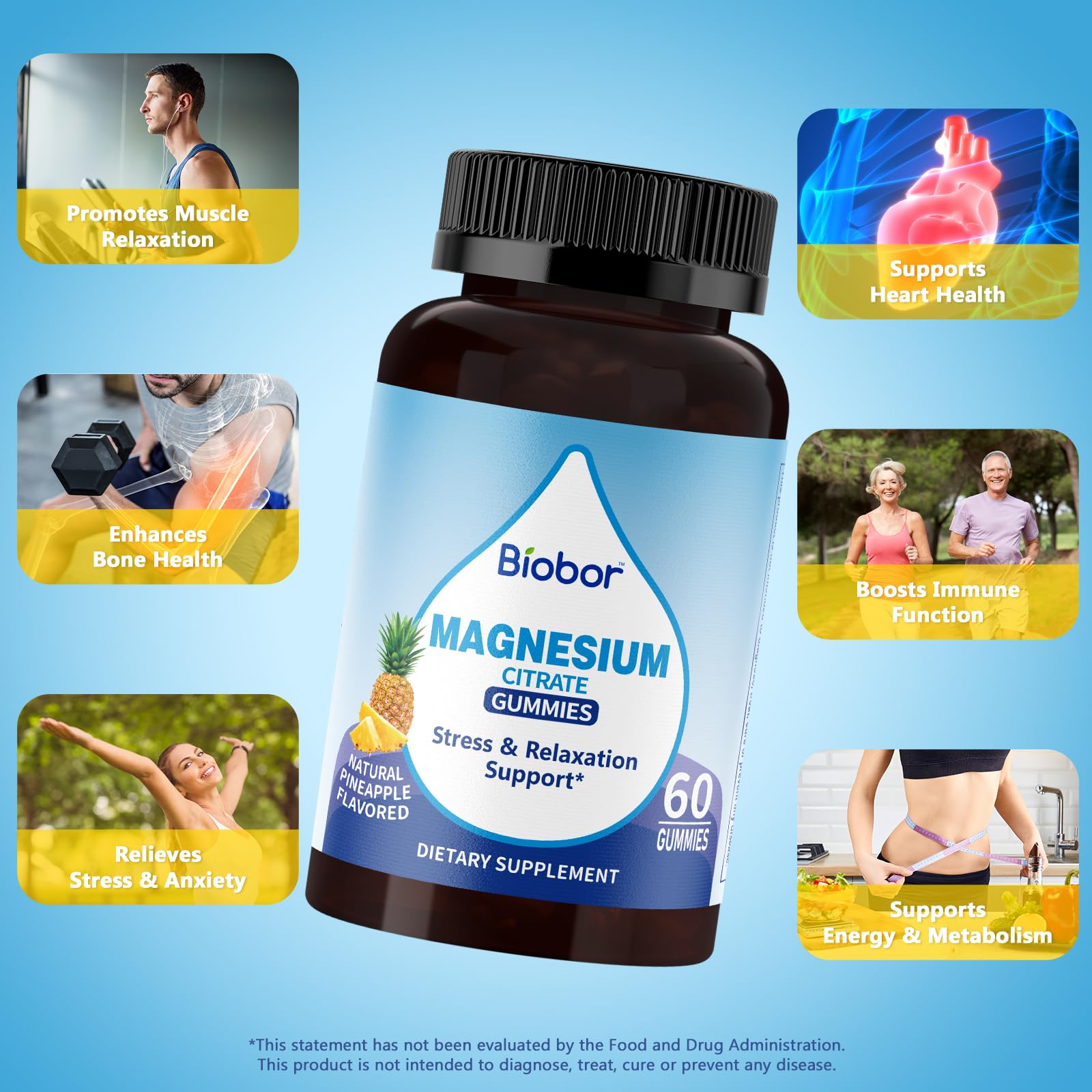 Biobor Potassium Magnesium Gummies, Magnesium Citrate & Potassium Citrate Supplements with Vitamin D3, B6 for Electrolyte Balance, Muscle, Leg Cramps, GMO Free Gluten Free (Pineapple,60 Count) Biobor uk supplements