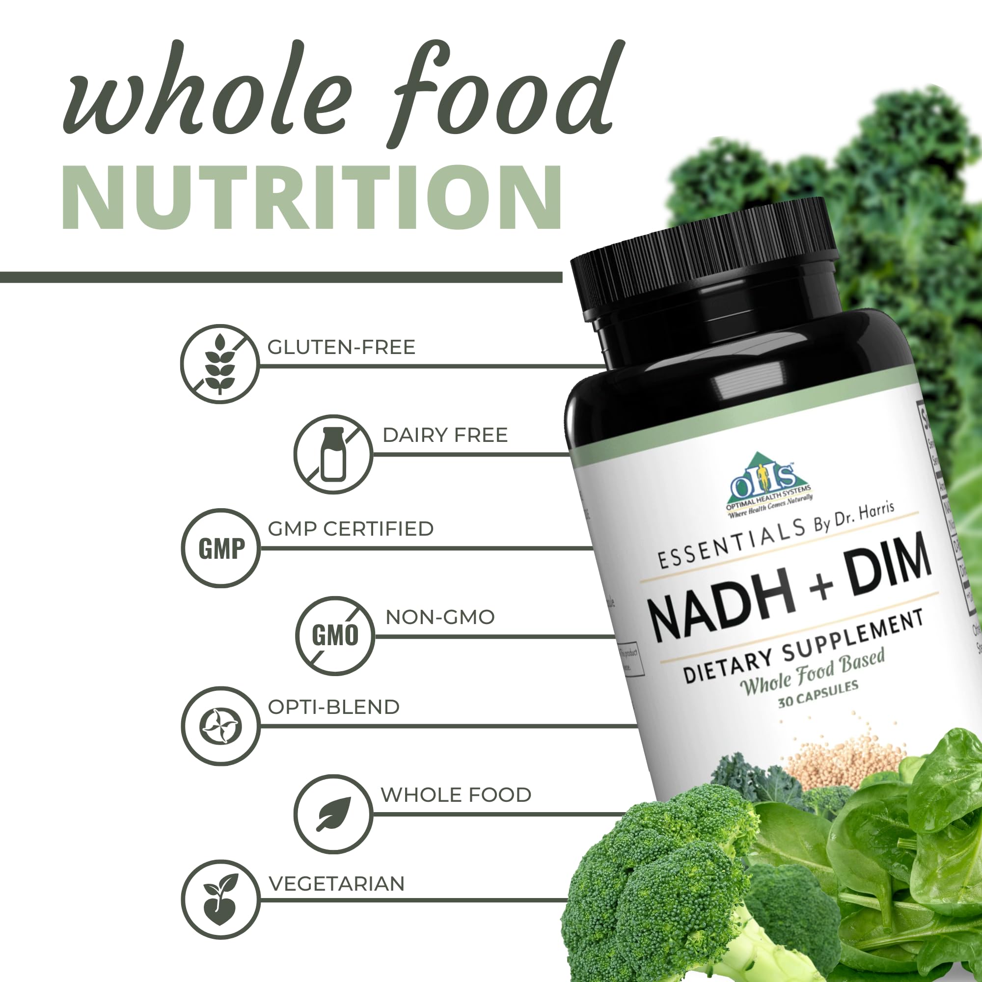 Optimal Health Systems NADH + DIM | Dr. Harris Essentials | Energy + Neurotransmitter Support | Plant-Based | Mental Clarity, Concentration, & Memory Supplement | 30 Capsules Optimal Health Systems uk supplements