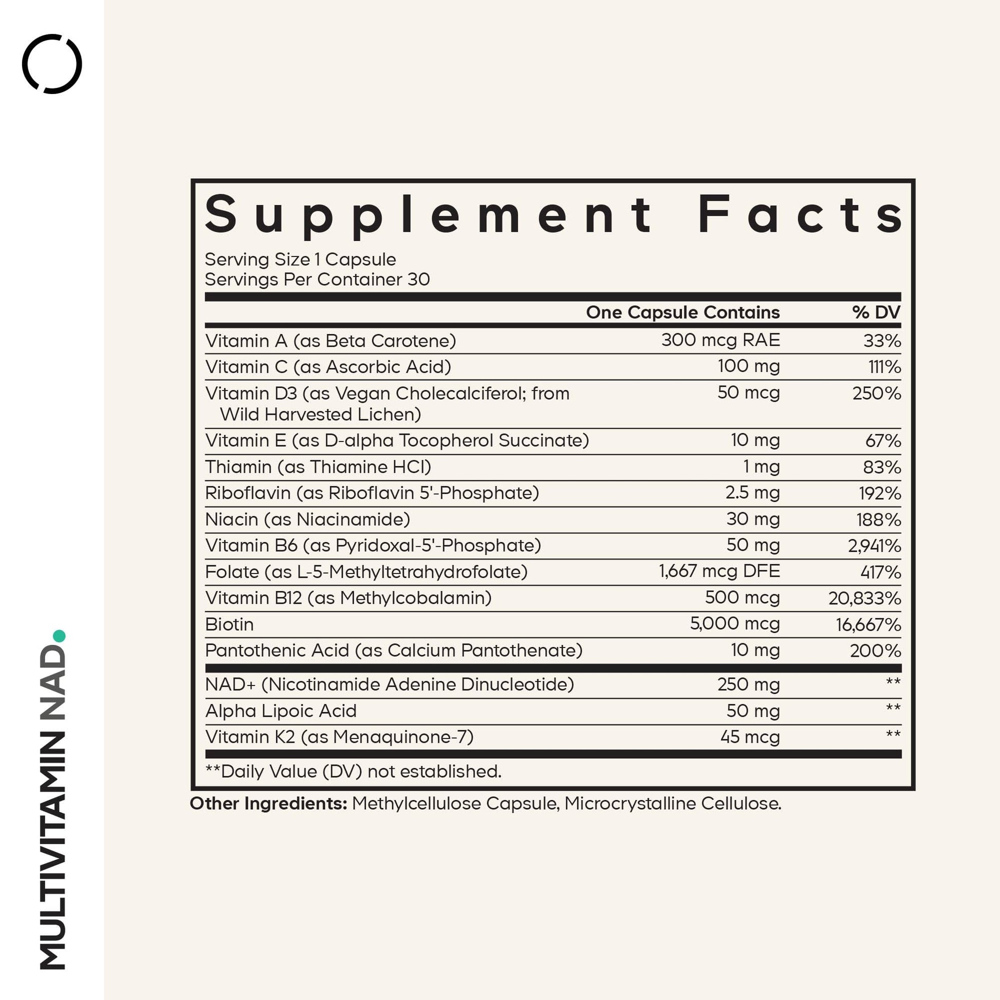 Codeage Multivitamin NAD Supplement - NAD+ Energy & Healthy Aging Support - Vitamin D3 K2, P5P, Methylated B12, Alpha Lipoic Acid, Folate, Riboflavin, Biotin, B Complex Pills - Non-GMO - 30 Capsules Codeage uk supplements