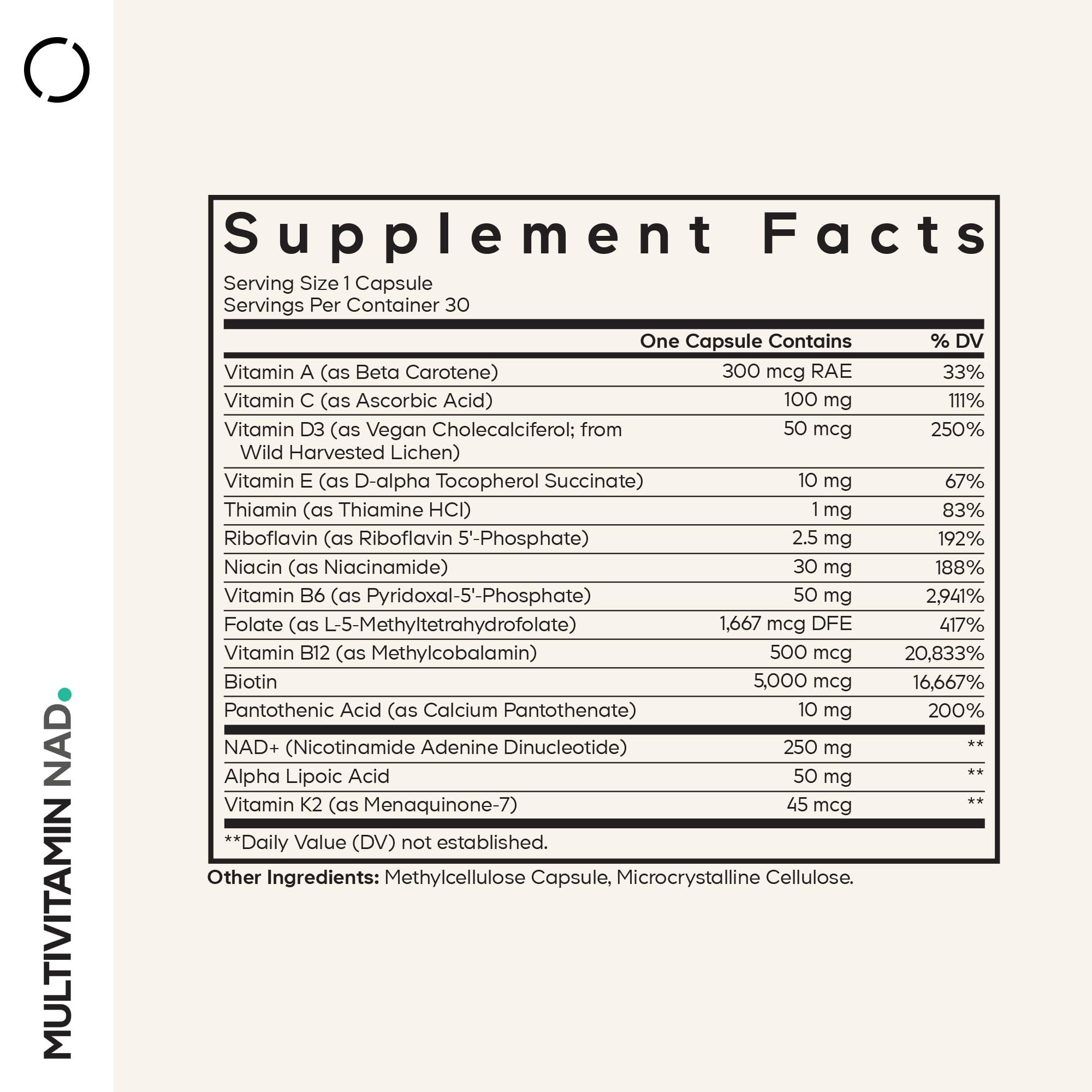 Codeage Multivitamin NAD Supplement - NAD+ Energy & Healthy Aging Support - Vitamin D3 K2, P5P, Methylated B12, Alpha Lipoic Acid, Folate, Riboflavin, Biotin, B Complex Pills - Non-GMO - 30 Capsules Codeage uk supplements
