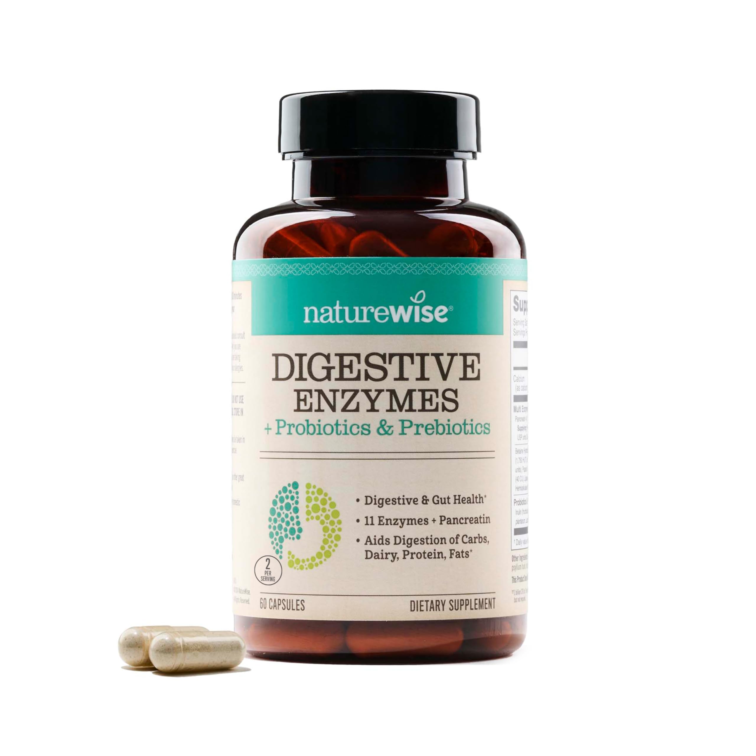 NatureWise Digestive Enzymes - Multi Enzymes with Probiotics + Prebiotics - Post Mealtime Comfort & Bloating Support + Aids Digestion and Gut Health - Soy-Free, Non-GMO - 60 Capsules[1-Month Supply] NatureWise uk supplements