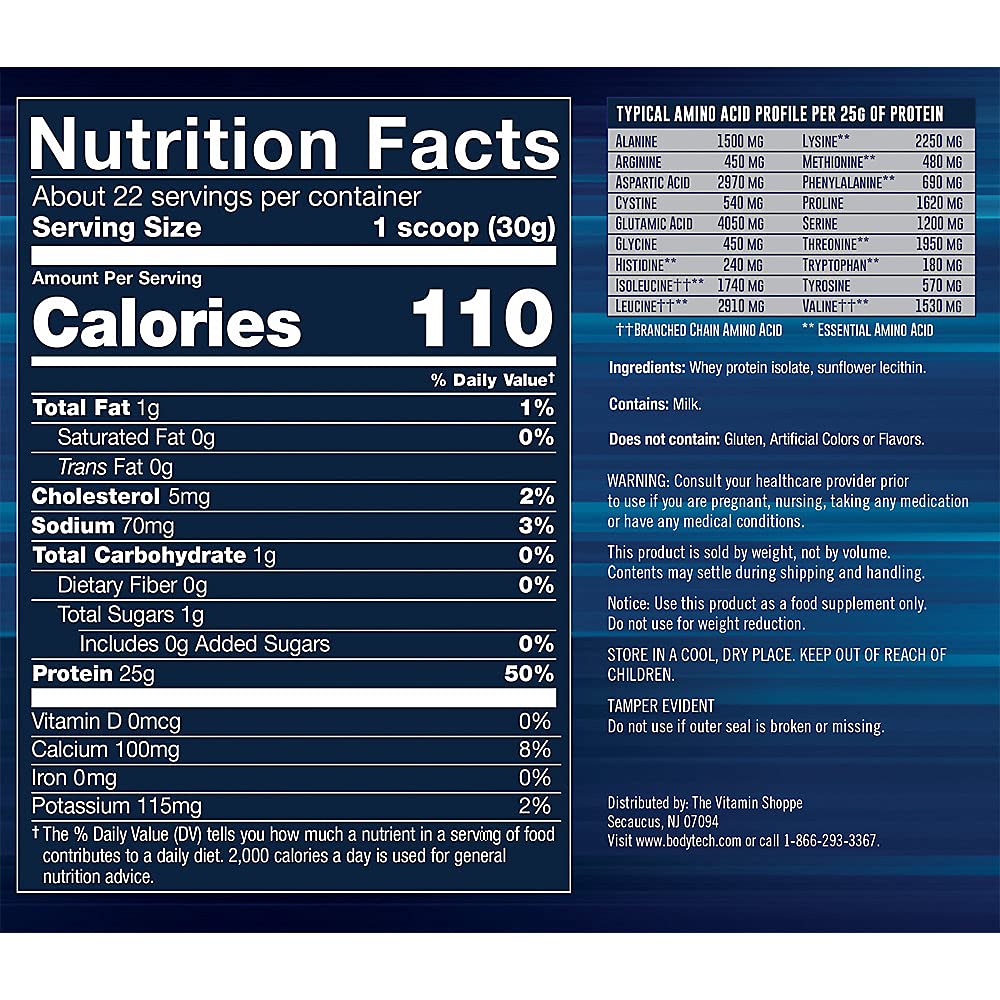 BODYTECH Whey Protein Isolate Powder - with 25 Grams of Protein per Serving & BCAA's BODYTECH uk supplements