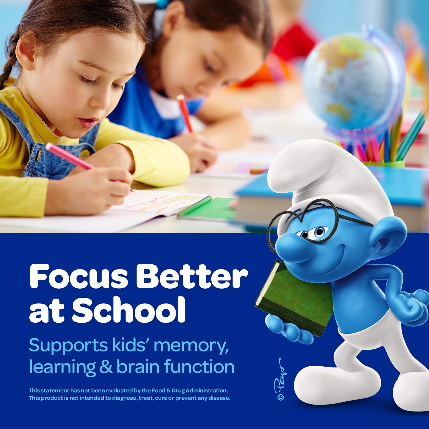The Smurfs Nootropic Gummies for Kids with Vitamin B12 & L-Theanine | Laser Focus Gummy for Focus and Memory Supplements | Made with Real Fruit in a Smurf Berry | Doctor Developed | 60 Vegan Gummies VITABURST uk supplements