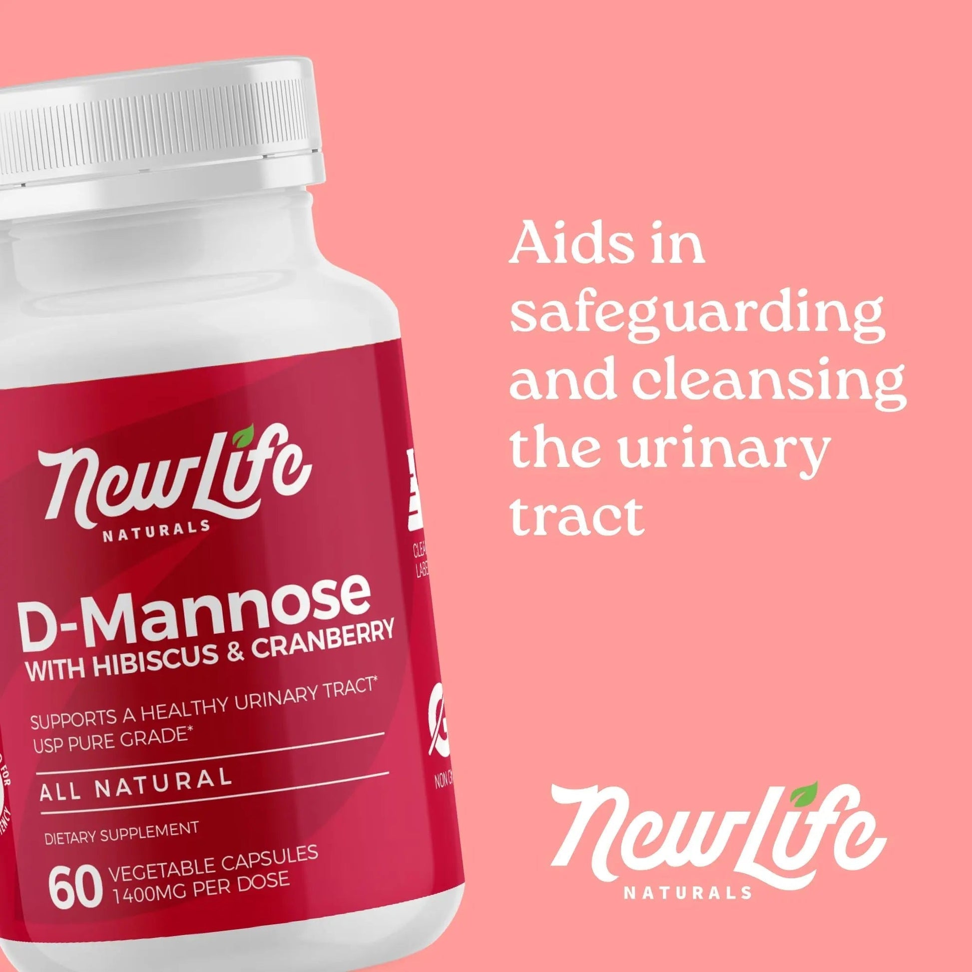 NewLife Naturals D-Mannose Capsules | w/Cranberry and Hibiscus Extracts | Natural Urinary Tract Health Supplement | 1400mg Pure Veggie Powder | 60 Veggie Capsules NewLife Naturals uk supplements