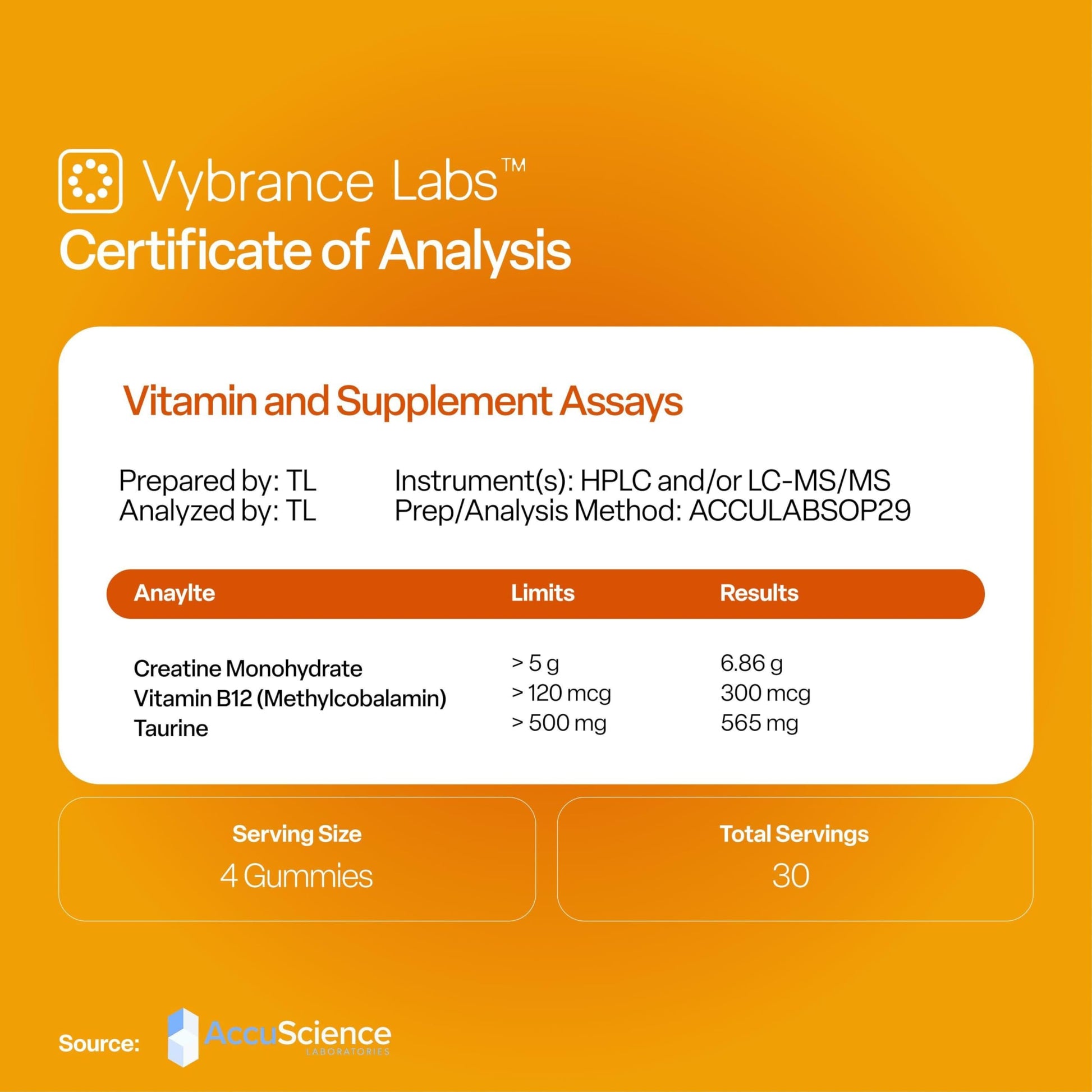 VYBRANCE LABS Creapure Creatine Gummies 5g + Taurine & B12 - Sugar-Free, Vegan, Gluten-Free - Citrus Mango - 120 Count (30 Servings) for Strength, Energy & Focus VYBRANCE LABS uk supplements