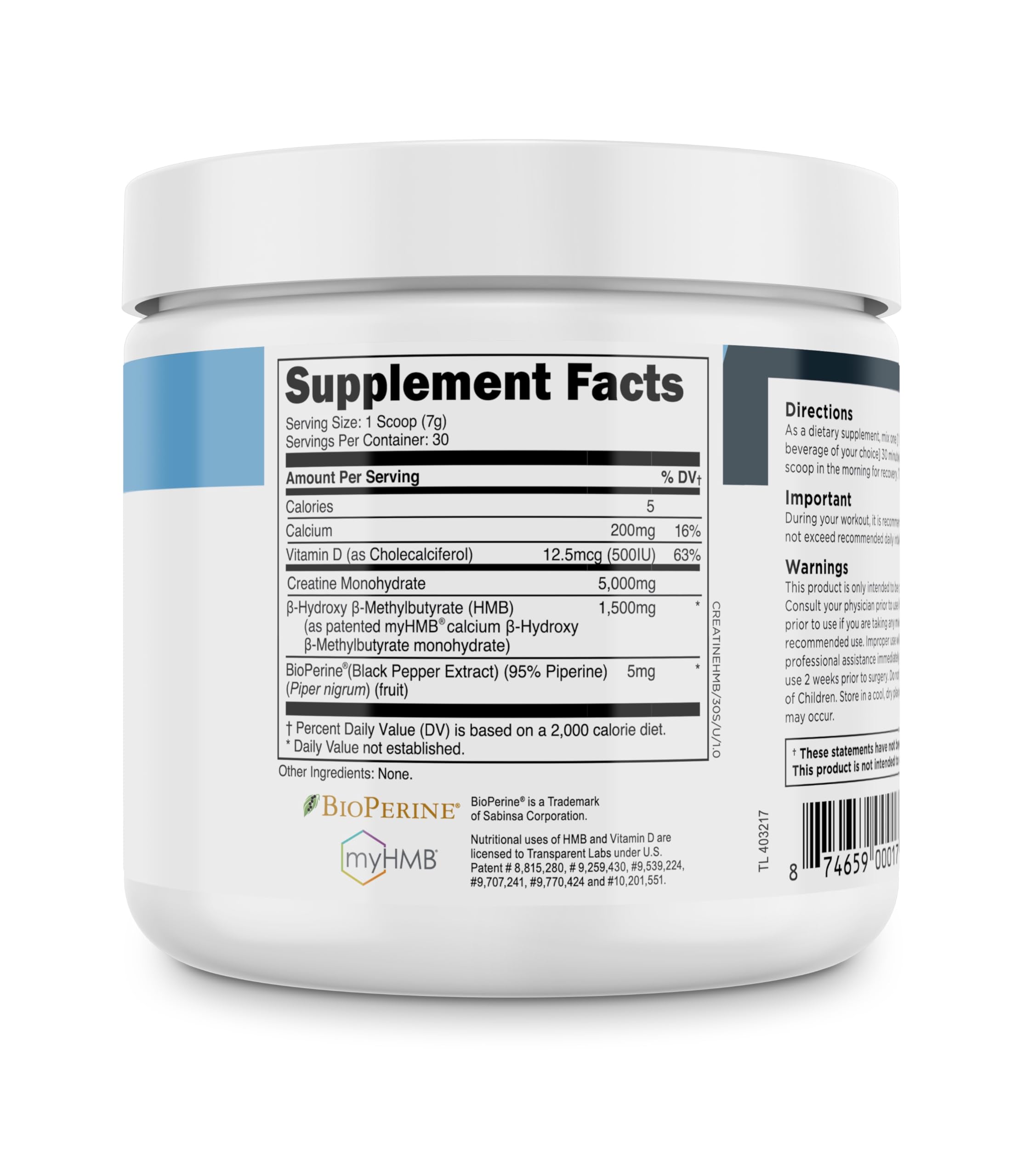 Transparent Labs Creatine HMB - Creatine Monohydrate Powder with HMB for Muscle Growth, Increased Strength, Enhanced Energy Output, and Improved Athletic Performance - 30 Servings, Unflavored Transparent Labs uk supplements