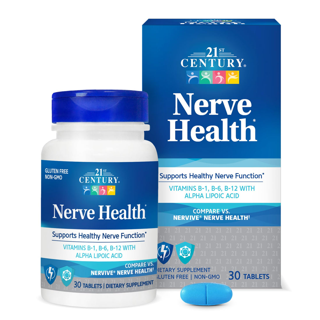 21st Century Nerve Health Tablets (30 Count), Alpha Lipoic Acid 300mg, B1, B6, & B12 Vitamins for Nerve Function Support, Antioxidant ALA Supplement, Gluten Free. Non-GMO, & Vegan 21st Century uk supplements