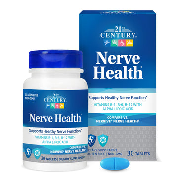 21st Century Nerve Health Tablets (30 Count), Alpha Lipoic Acid 300mg, B1, B6, & B12 Vitamins for Nerve Function Support, Antioxidant ALA Supplement, Gluten Free. Non-GMO, & Vegan 21st Century uk supplements