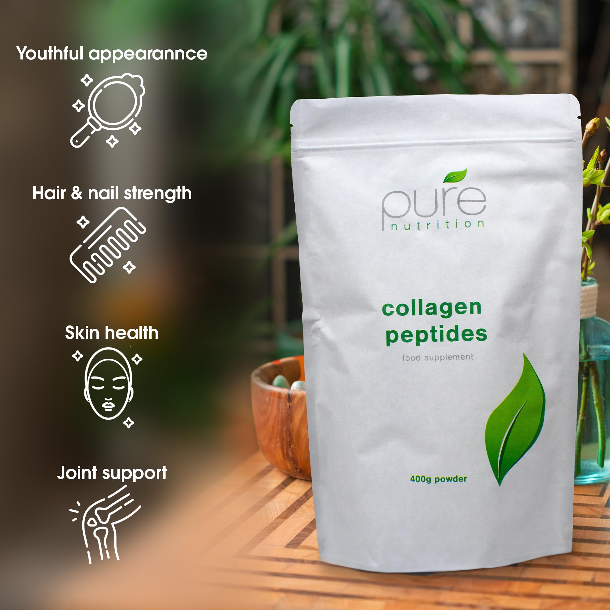 Pure Collagen Powder, Bovine Collagen Peptides Powder by Pure 400g Pure uk supplements