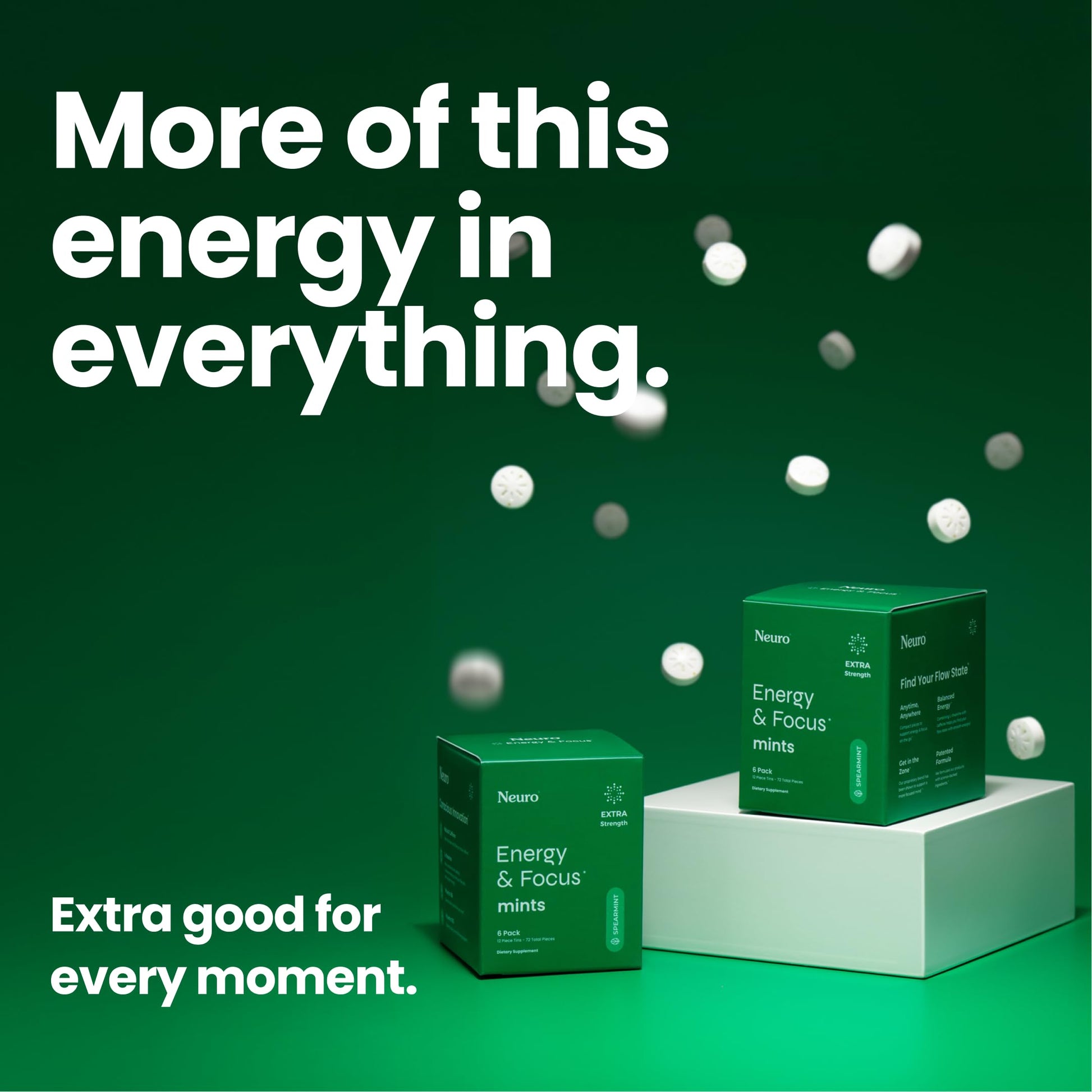 Neuro Energy & Focus Mints, Extra Strength - Sugar Free Breath Mints with 100mg Natural Caffeine, B Vitamins & L-Theanine - Vegan Brain Supplement for Exercise, Study & Daily Focus - Spearmint, 72 ct Neuro uk supplements