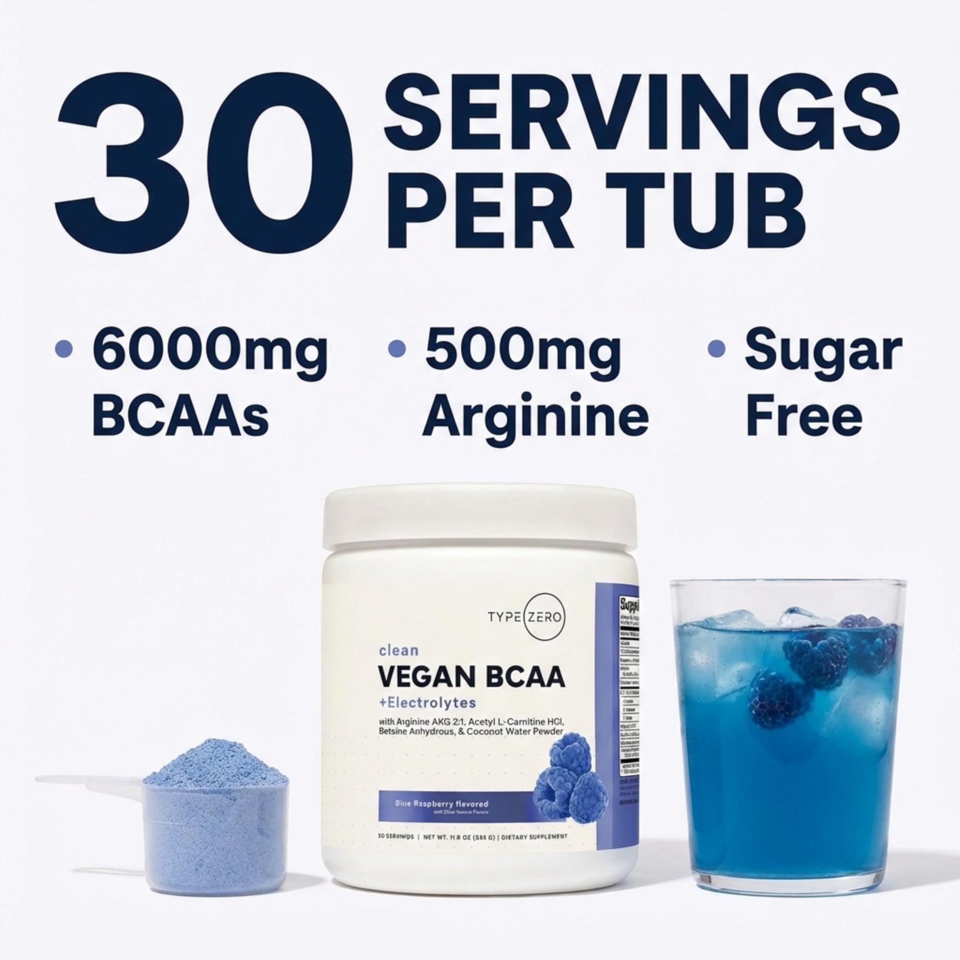 Type Zero Ultra Clean Vegan BCAA Powder + Electrolytes (Blue Raspberry | 6G) 2:1:1 Sugar-Free/No Sucralose BCAAs Amino Acids Supplement - BCAA Vegan Amino Acids After Workout Drink, 30 Servings Type Zero uk supplements