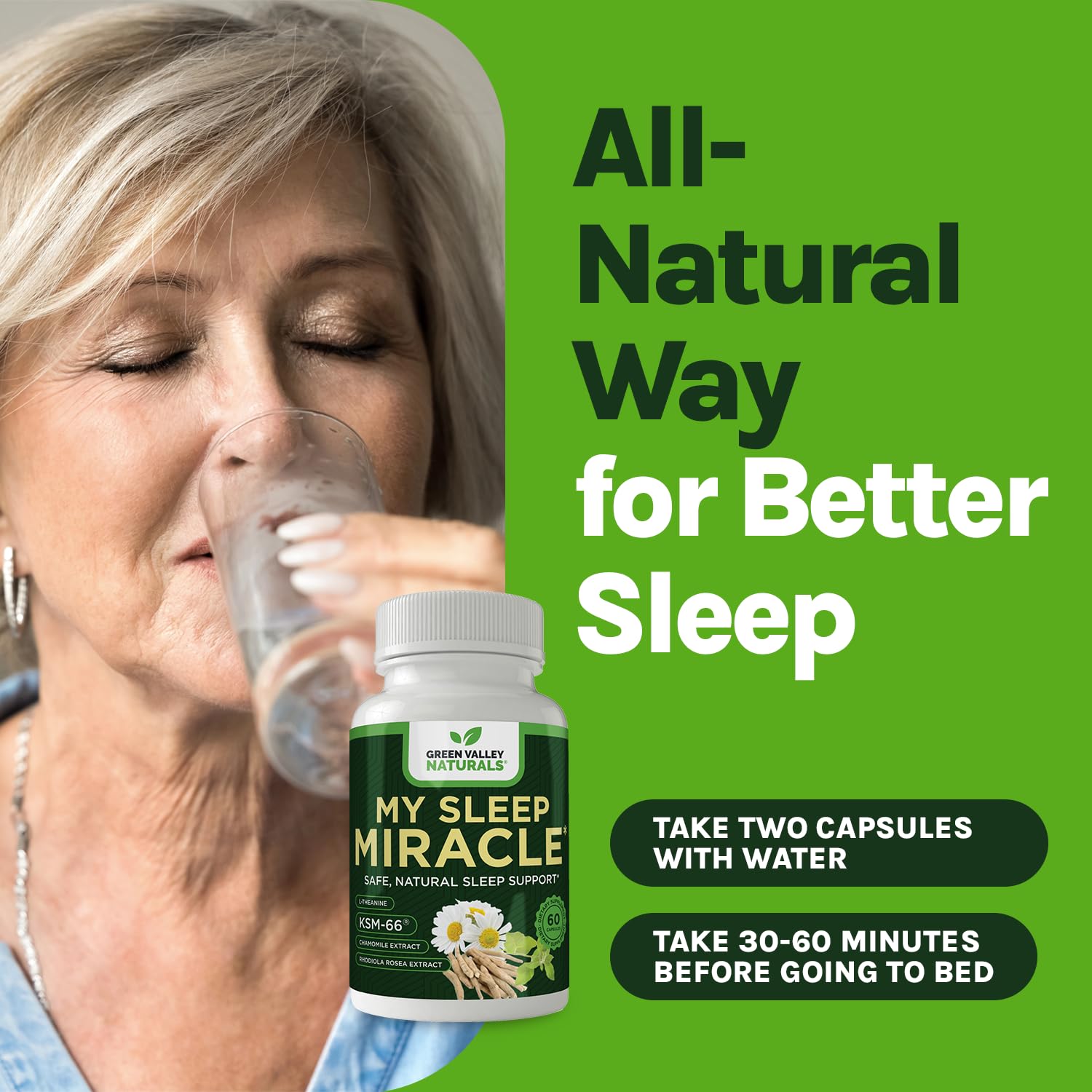 GREEN VALLEY NATURALS My Sleep Miracle Vegan Sleep Support Supplement | Melatonin-Free Formula | Ashwagandha, Chamomile & L-Theanine | Promotes Calm, Relaxation & Restful Sleep | 60 Capsules GREEN VALLEY NATURALS uk supplements