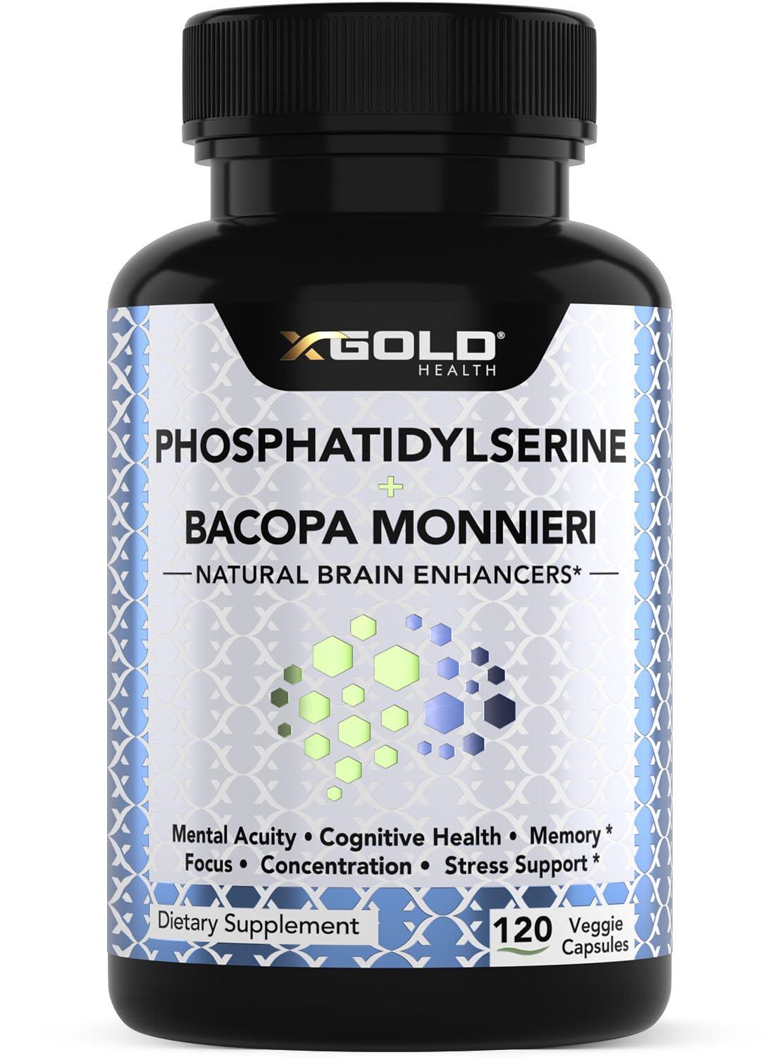 PhosphatidylSerine & Bacopa Monnieri 800 mg 2 in 1 Supplement - Natural Brain Enhancer/Nootropic for Enhanced Focus and Concentration, Memory Support, & Cognitive Function - 120 Vegetarian Capsules X Gold Health uk supplements