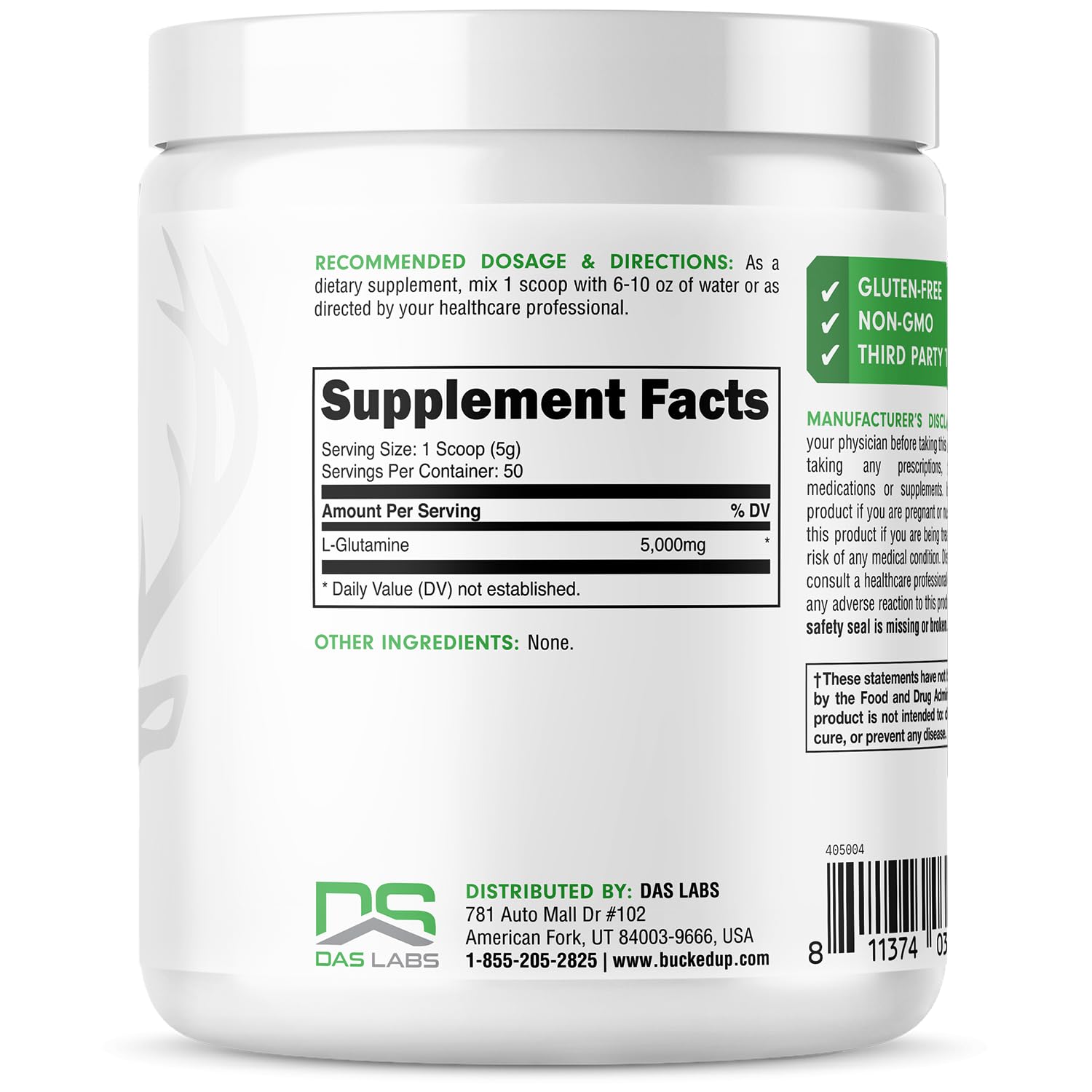 Bucked Up L-Glutamine (5000mg), Essentials (50 Servings, 250 Grams) Bucked Up uk supplements