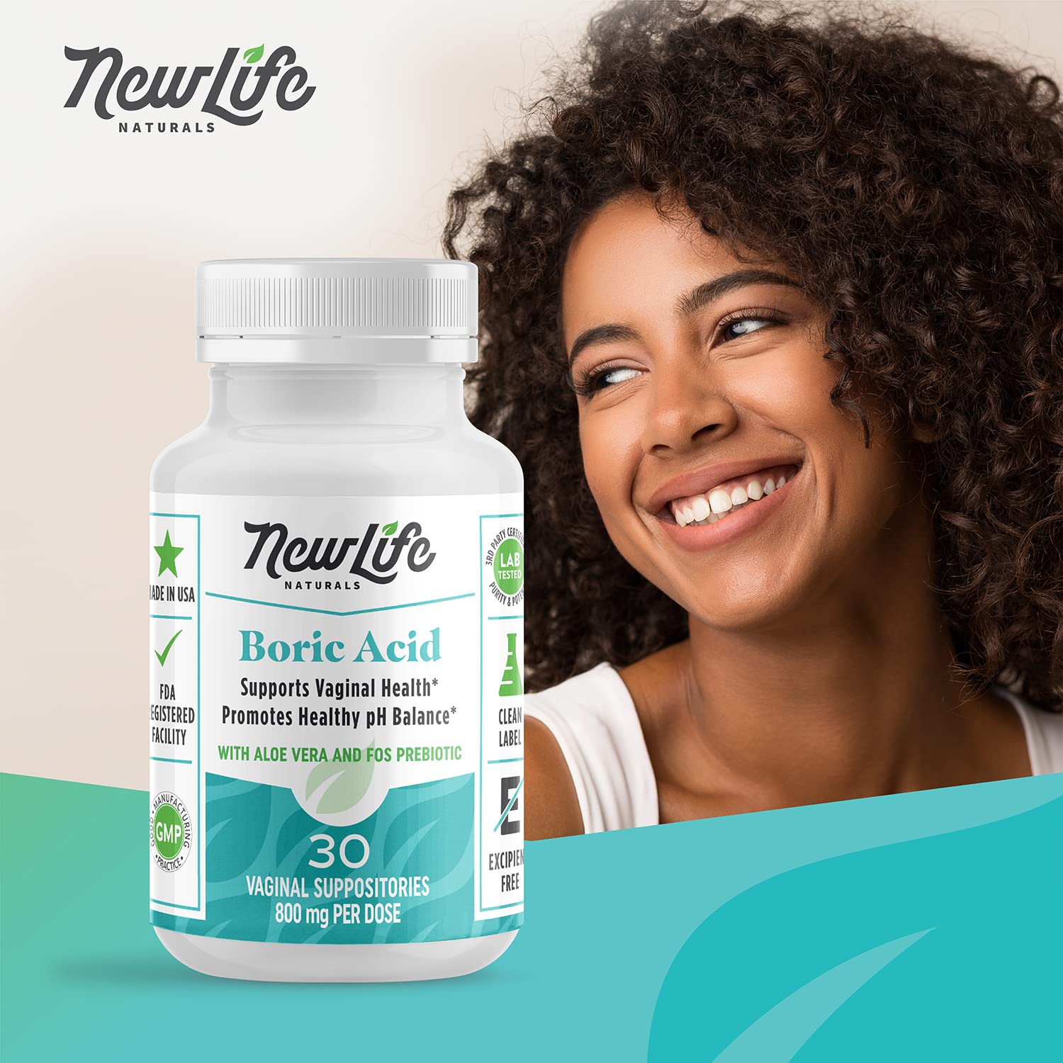 NewLife Naturals Boric Acid Vaginal Suppositories with Aloe Vera & FOS Prebiotic | Women's pH Balance Pills NewLife Naturals uk supplements