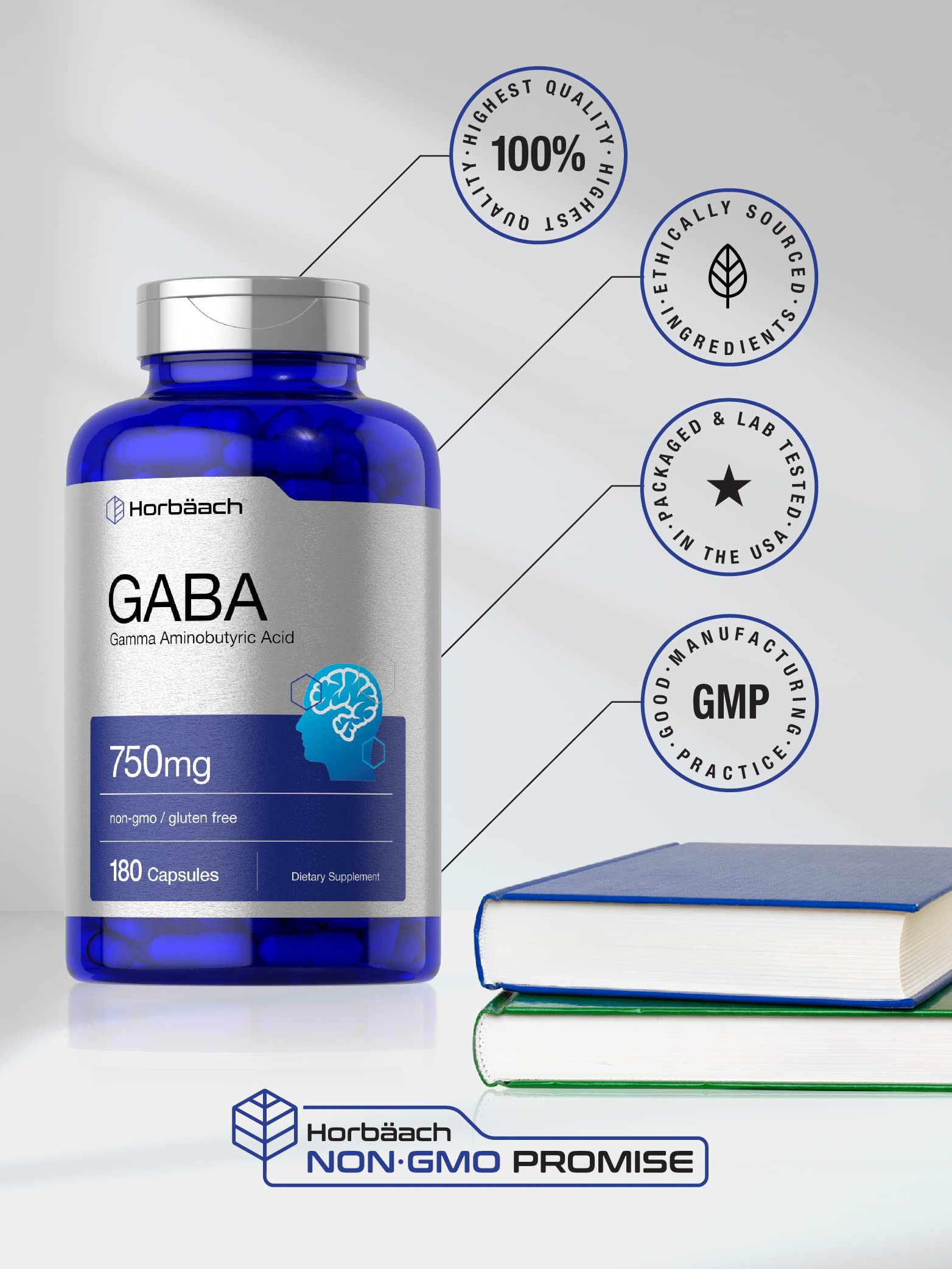 GABA 750mg | 180 Capsules | Gamma Aminobutyric Acid Supplement Horbäach uk supplements