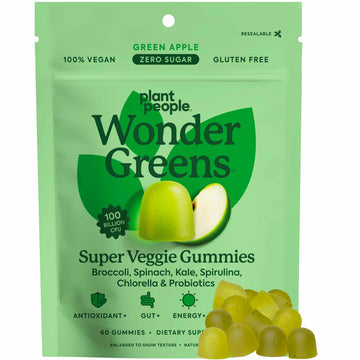 Plant People WonderGreens Veggie Gummies Super Greens with Probiotics Multivitamin Support Gummy for Wellbeing, Energy, Immune and Gut Health, Green Apple Flavor (60 Count) Plant People uk supplements