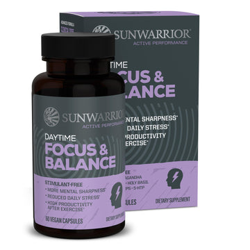 Ashwagandha, Rhodiola, Reishi & 5-HTP for Stress-Free Focus Active Focus & Balance Capsules Caffeine-Free Nootropic for Calm Energy & Mental Clarity, Mood & Immune Support 60 Vegan Capsules Sunwarrior uk supplements
