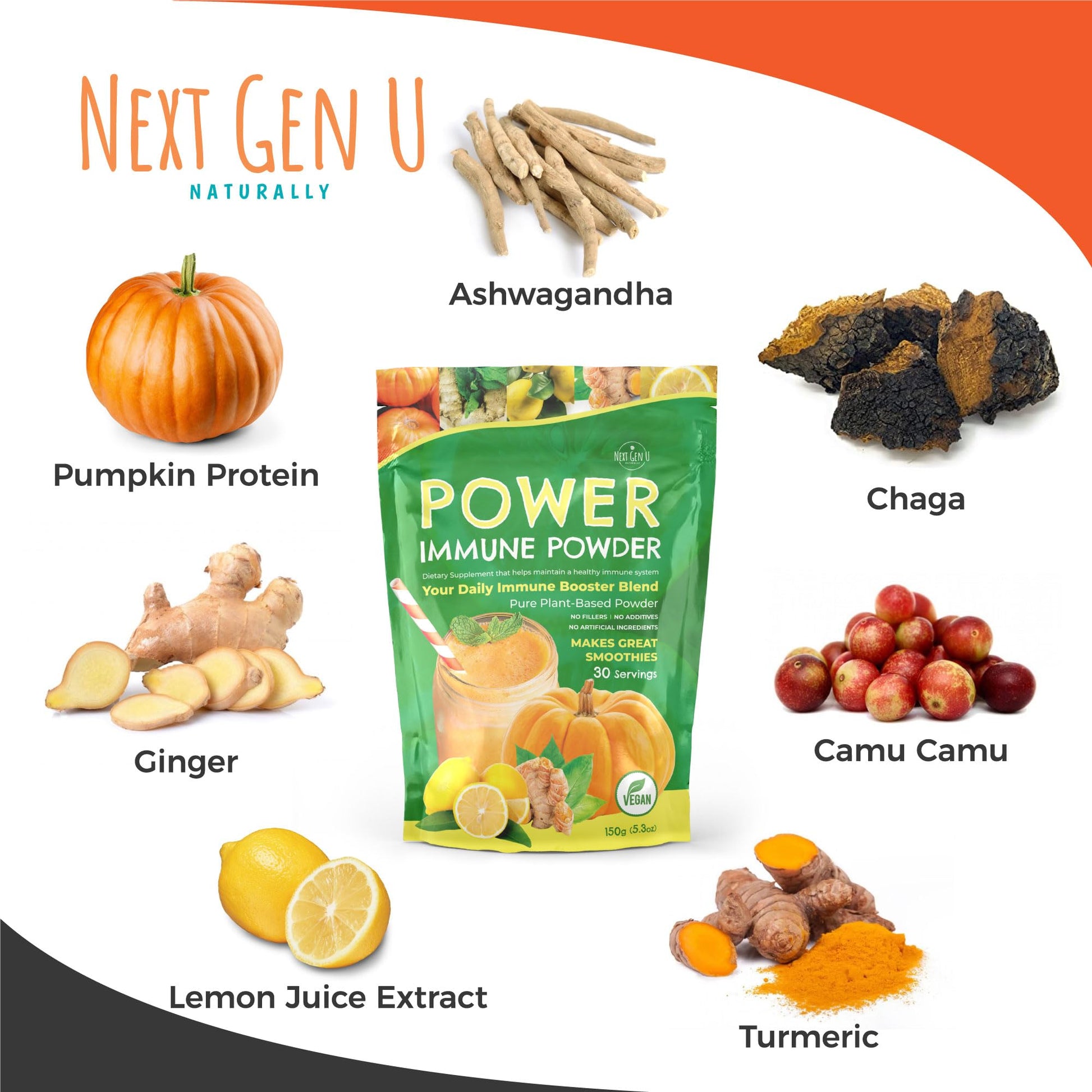 Immune Support - Supplement Powder 150g - Superfood Booster for Adults - Natural Immunity Defense - Daily Drink Mix for Women & Men - Plant Based, Vegan & Gluten Free Smoothie Boost by NextGenU NGU Next Gen U uk supplements