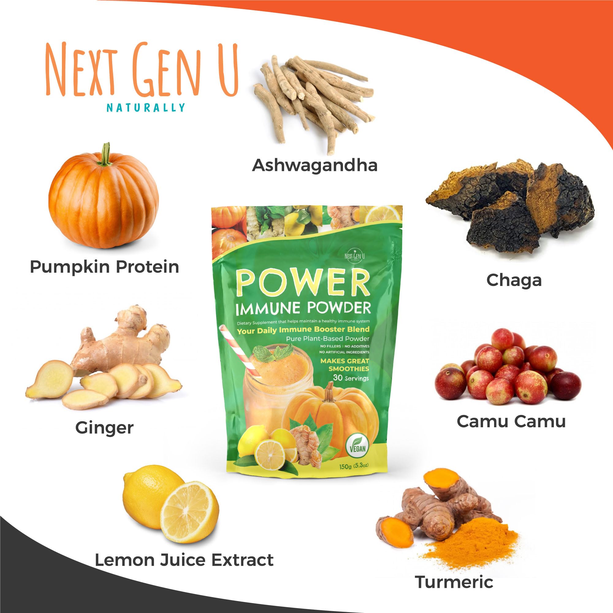 Immune Support - Supplement Powder 150g - Superfood Booster for Adults - Natural Immunity Defense - Daily Drink Mix for Women & Men - Plant Based, Vegan & Gluten Free Smoothie Boost by NextGenU NGU Next Gen U uk supplements