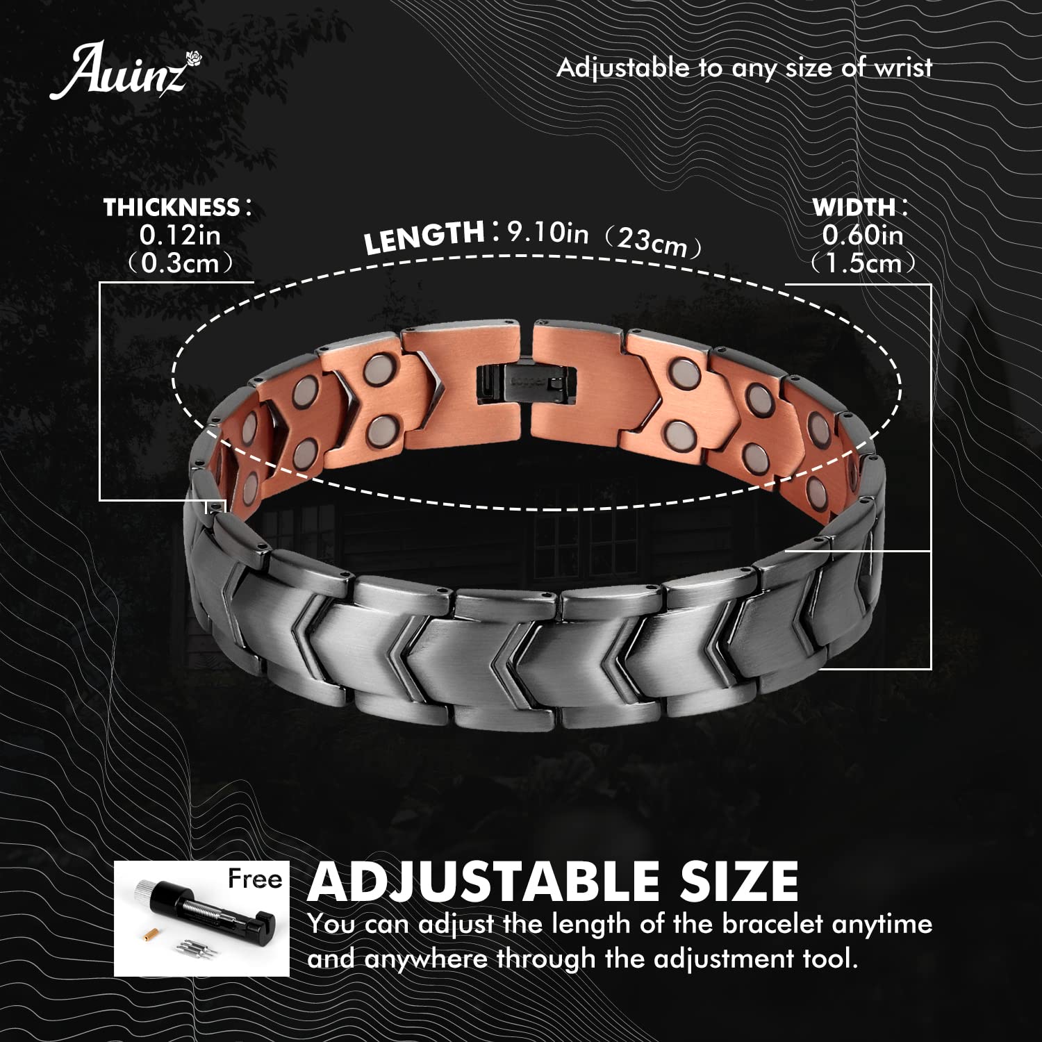 Auinz - Copper Bracelets for Men - 99.99% Solid Pure Copper Magnetic Bracelets Double-Row Auinz uk supplements