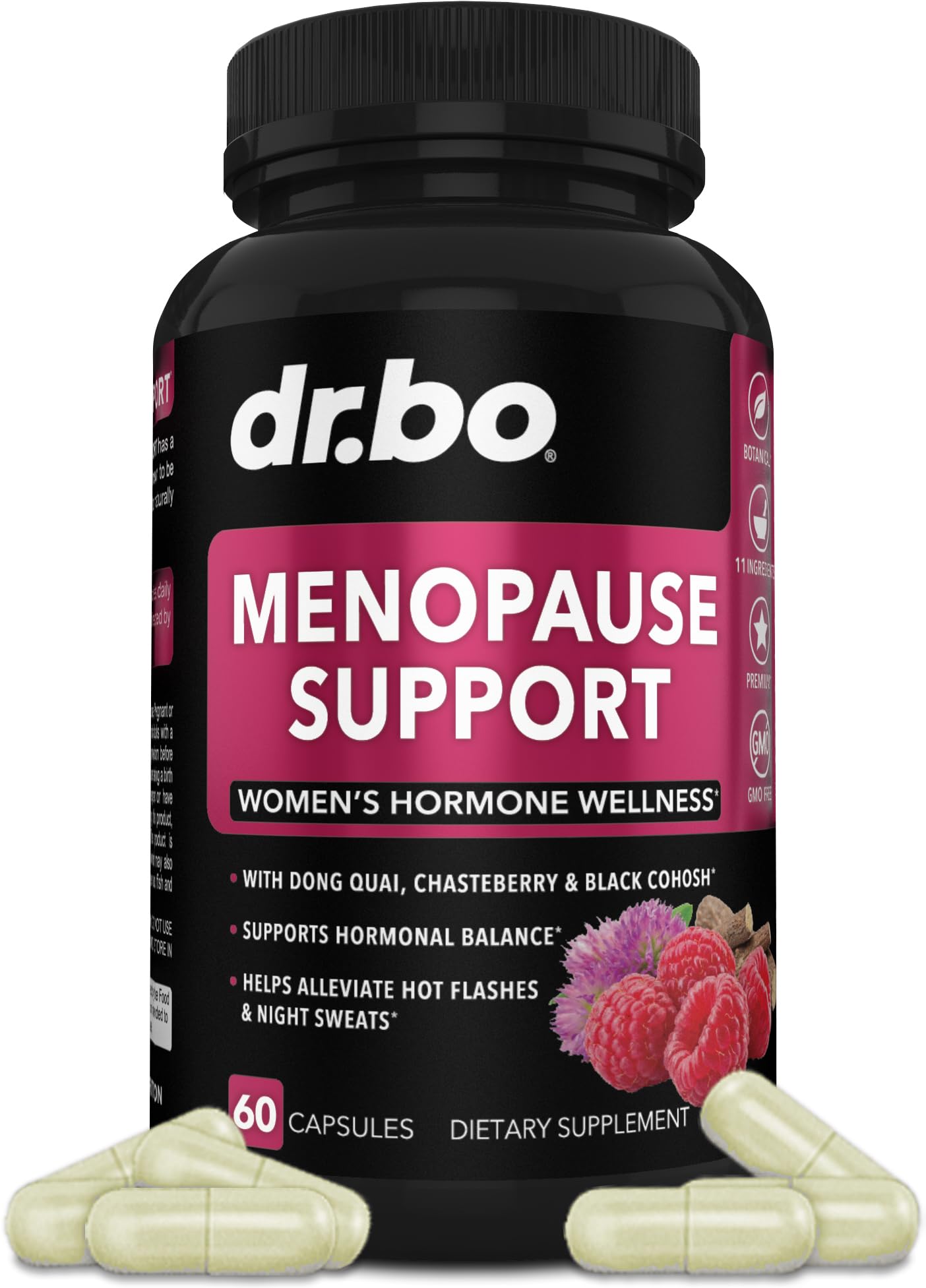 Menopause Supplements for Women Support Pills - Natural Menopause Relief for Hot Flashes, Night Sweats & Mood Swings with Dong Quai, Chasteberry & Black Cohosh - Hormone Balance for Women Supplement DR. BO uk supplements
