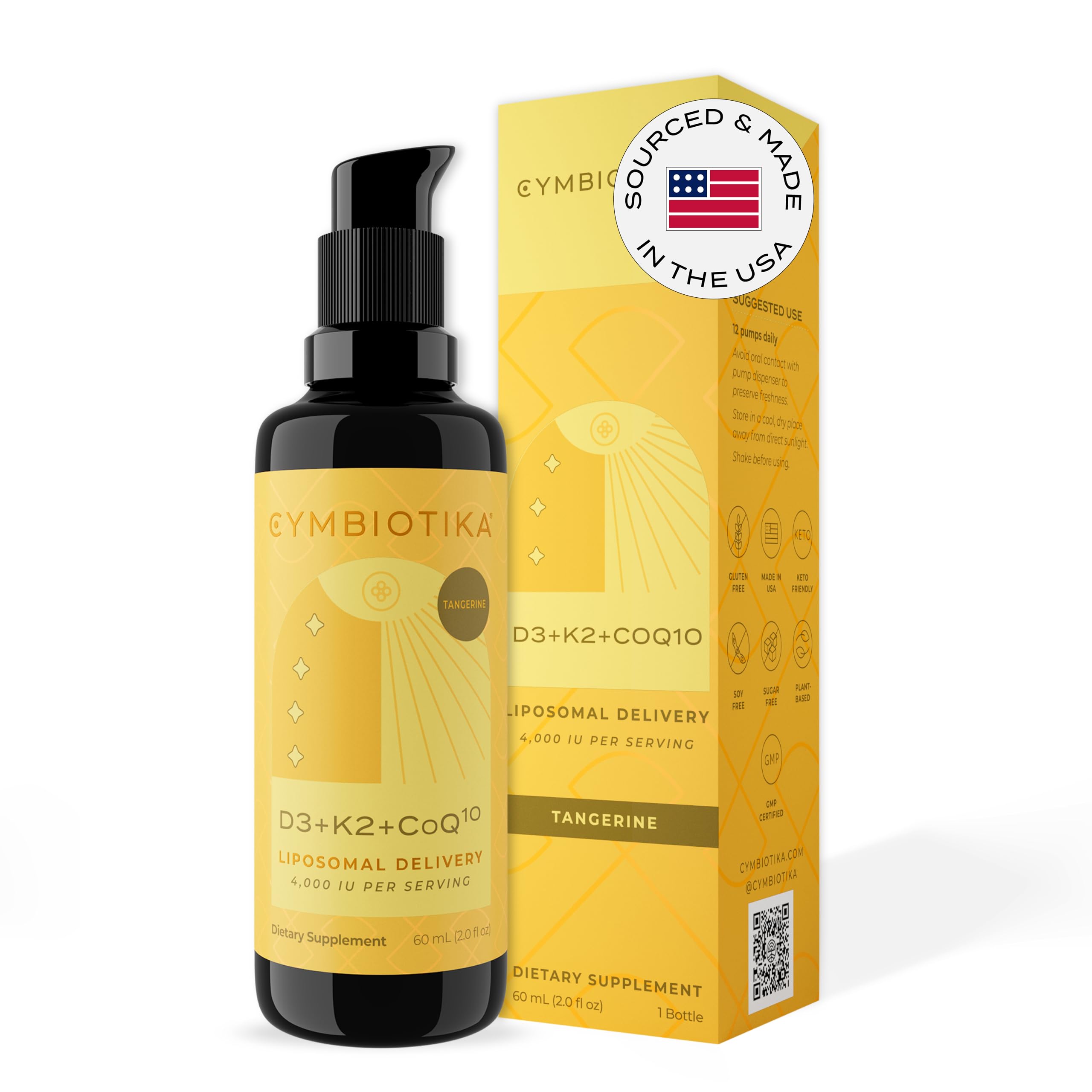 CYMBIOTIKA Vitamin D3 + K2 + CoQ10 Liquid, Vitamin D Supplement for Immune Support, Heart Health & Bone Health, Energy Booster, Liposomal Delivery, Vegan, Keto Ingredients, Tangerine Flavor CYMBIOTIKA uk supplements