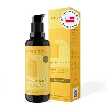 CYMBIOTIKA Vitamin D3 + K2 + CoQ10 Liquid, Vitamin D Supplement for Immune Support, Heart Health & Bone Health, Energy Booster, Liposomal Delivery, Vegan, Keto Ingredients, Tangerine Flavor CYMBIOTIKA uk supplements