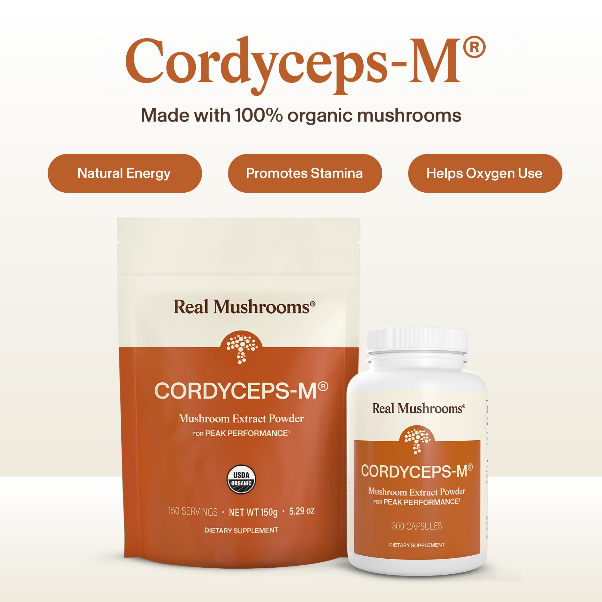Real Mushrooms Capsules Supplements - Organic Cordyceps Mushroom Powder in Capsules - Energy and Performance Mushrooms with Verified Beta Glucans - Vegan, Non-GMO, 300 Capsules Real Mushrooms uk supplements