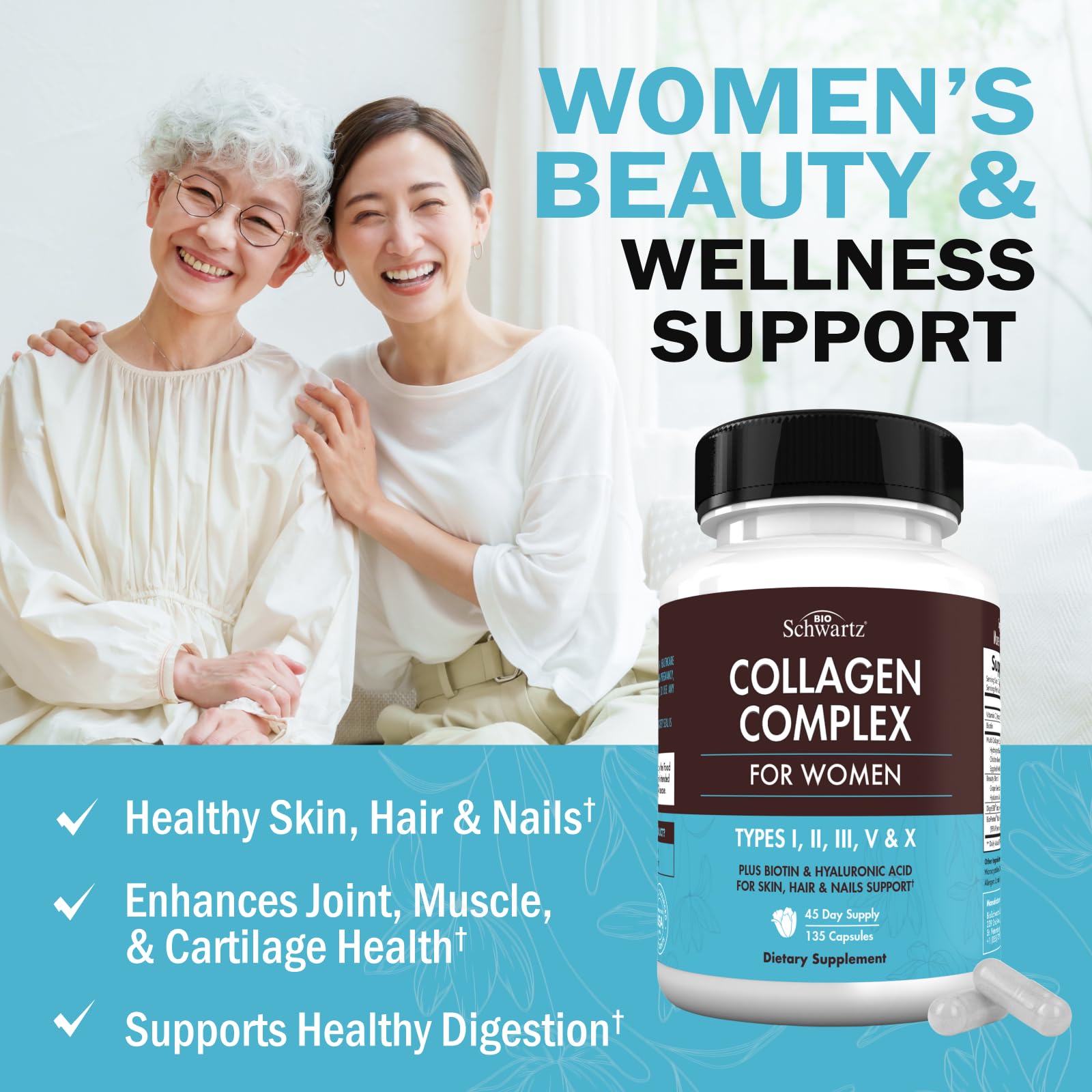 Multi Collagen Pills for Women (Types I II III V X) with Vitamin C Hyaluronic Acid Biotin BioSchwartz uk supplements