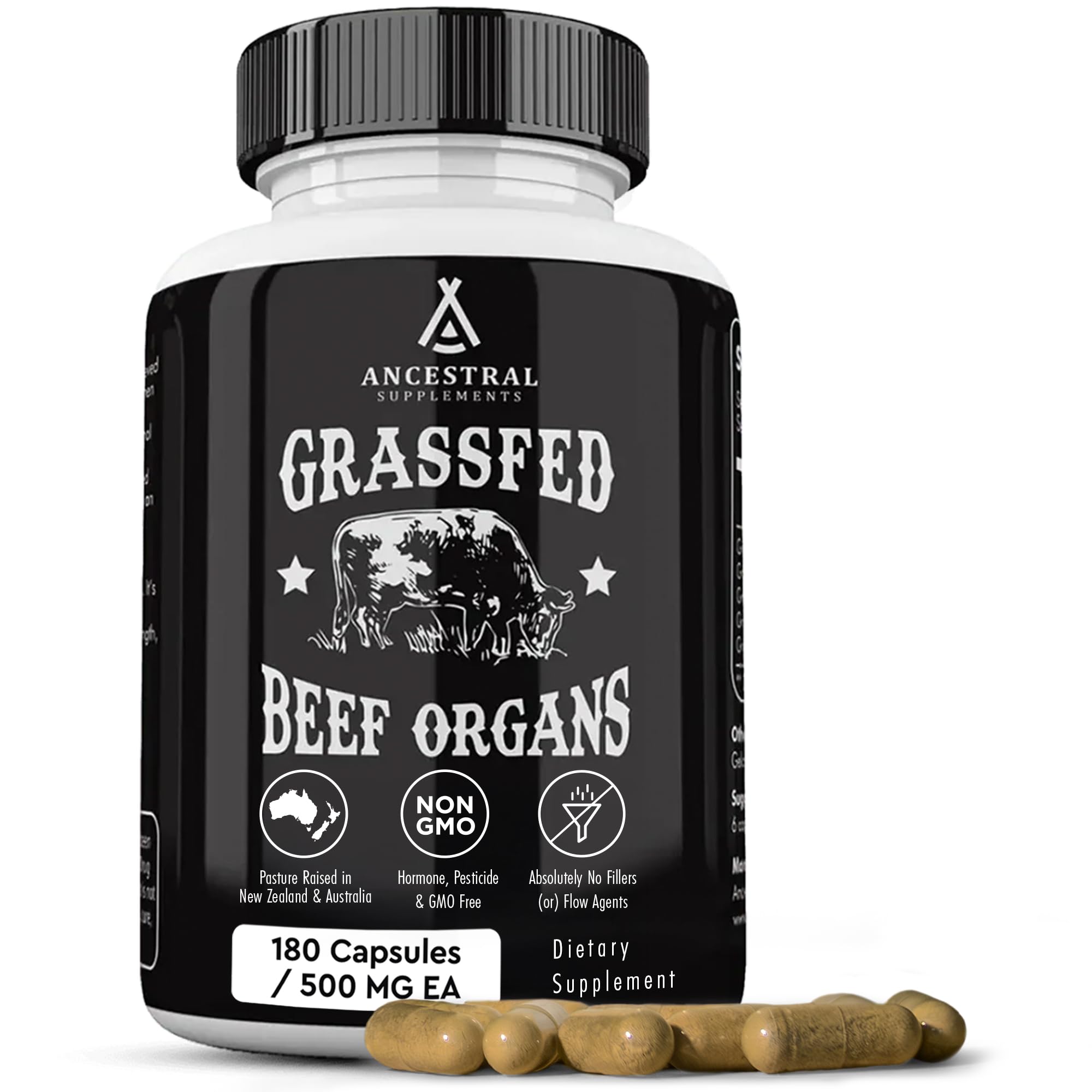 Ancestral Supplements Grass Fed Beef Organ Supplement, Supports Whole Body Wellness with Proprietary Blend of Liver, Heart, Kidney, Pancreas, Spleen, Freeze-Dried Beef, Non-GMO, 180 Capsules Ancestral Supplements uk supplements