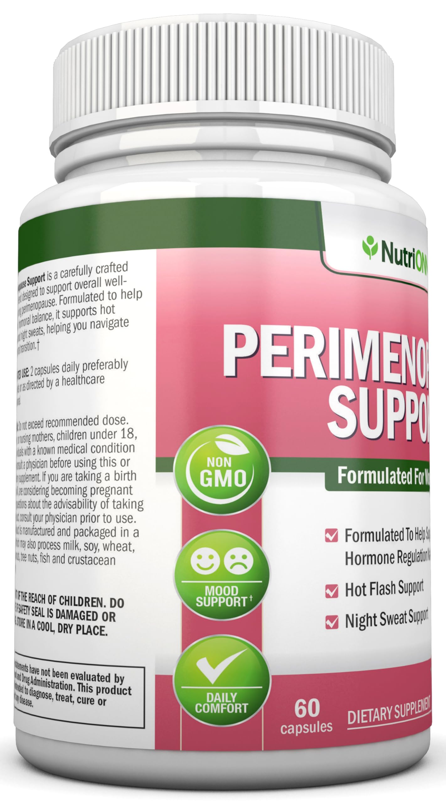 NutriONN Perimenopause Supplement for Women - Natural Support for Hot Flashes & Night Sweats - Improved Mood & Sleep - 11 Herbal Ingredients with Black Cohosh & Red Clover - Hormone Balance - Non-GMO NutriONN uk supplements
