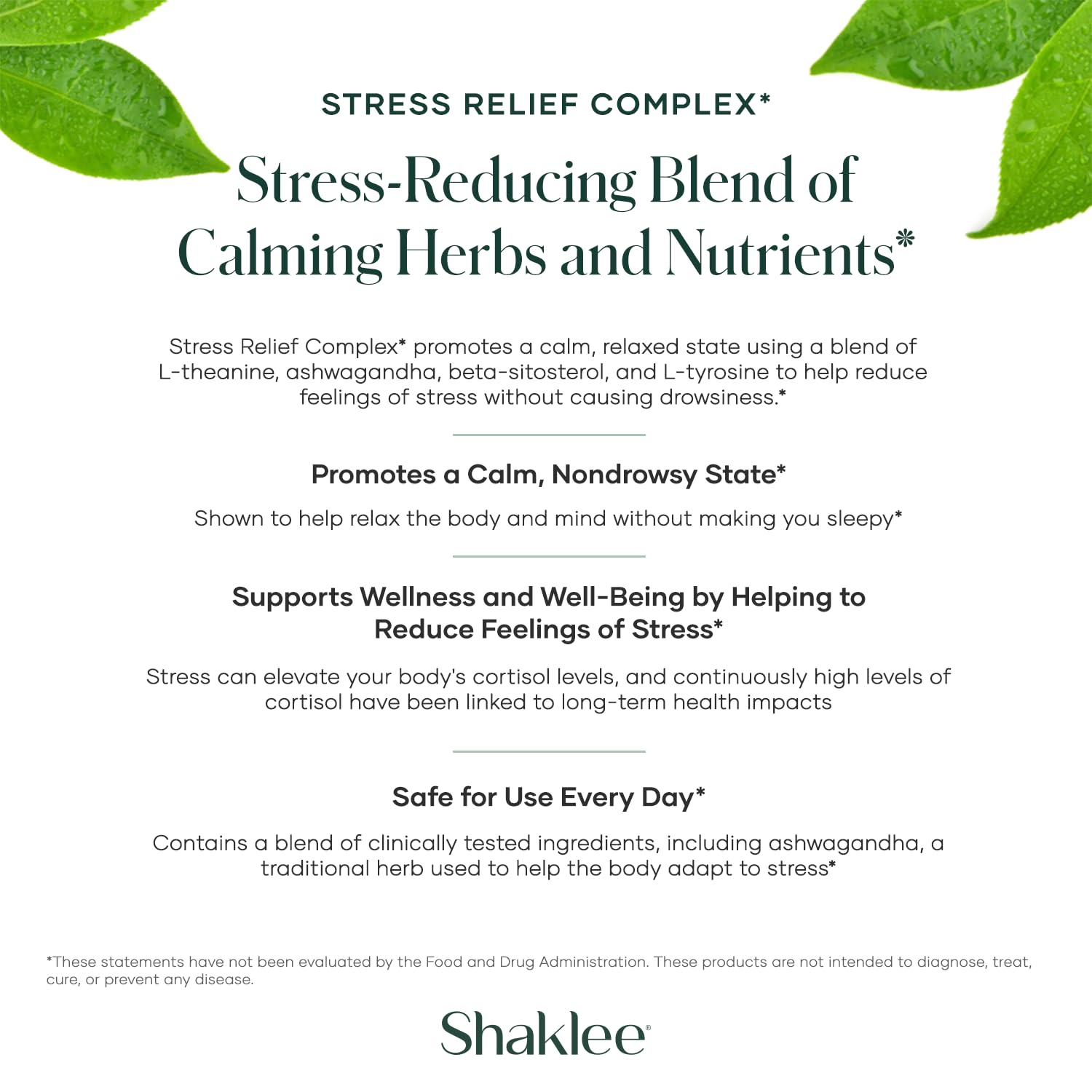 Shaklee - Stress Relief Complex - Calming Blend of L-theanine, Ashwagandha, Beta-sitosterol, and L-tyrosine - Promotes Relaxation without Drowsiness - 1 Caplet Daily - Adults Supplement - 30 Caplets Shaklee uk supplements