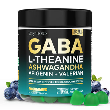 GABA L-Theanine Gummies, Sugar-Free Calm Gummies with L-Theanine, Ashwagandha,Valerian Root,Magnesium | Support Sleep,Stress Relief & Relaxation | GABA Supplement for Adult- Blueberry Flavor VEGETUSMAX uk supplements