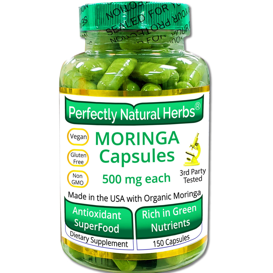 150 Moringa Capsules Made With USDA Certified Organic Moringa Leaf Powder Perfectly Natural Herbs uk supplements