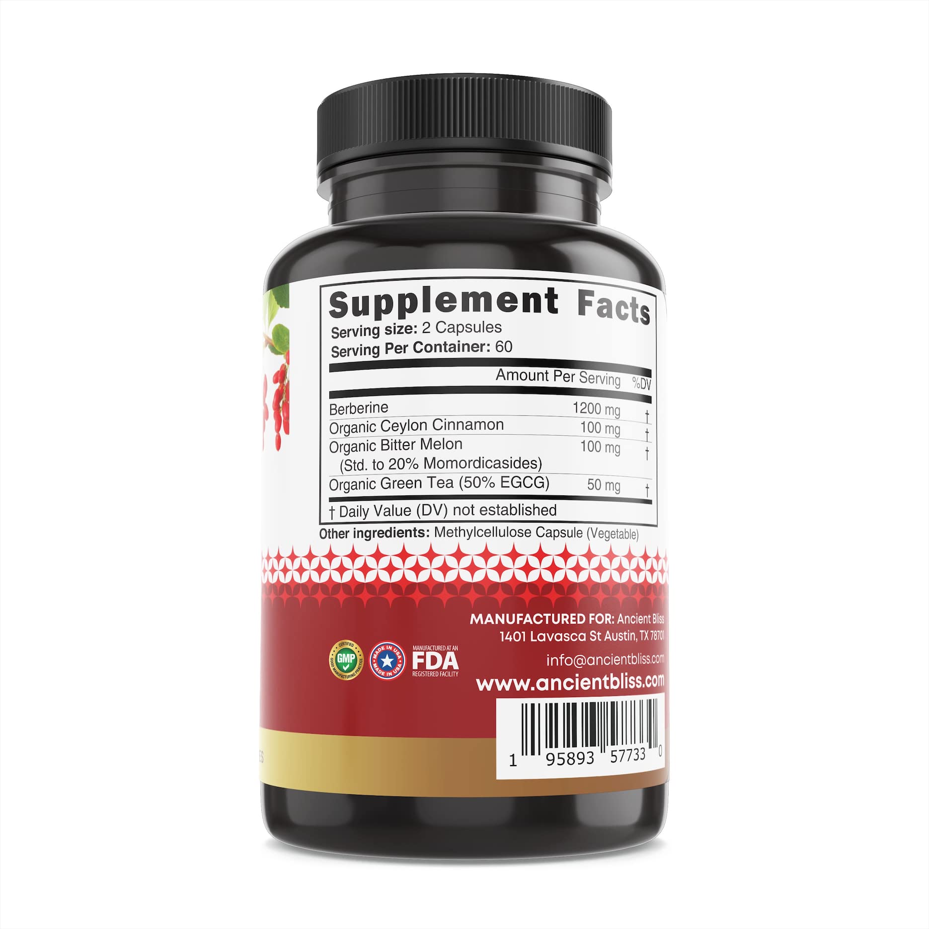 Ancient Bliss Berberine HCL 1200mg with Ceylon Cinnamon, Bitter Melon, and Green Tea Ancient Bliss uk supplements