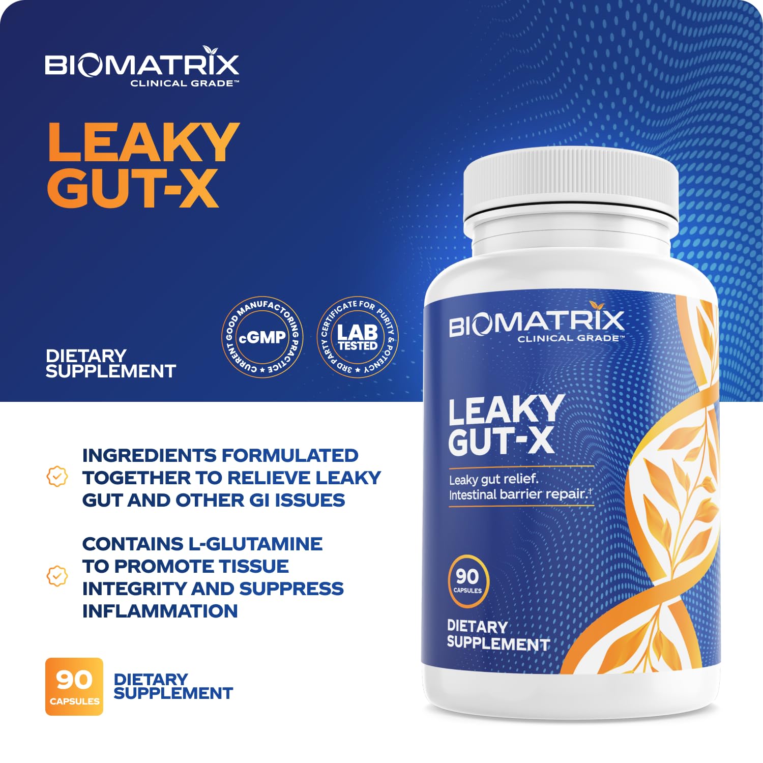 BioMatrix Leaky Gut Repair Supplement w/Glutamine, Quercetin, Cat's Claw, MSM, SIBO, Prebiotic Support, Intestinal Barrier Revive for Men and Women | 60-Day Supply – Leaky Gut-X BioMatrix uk supplements
