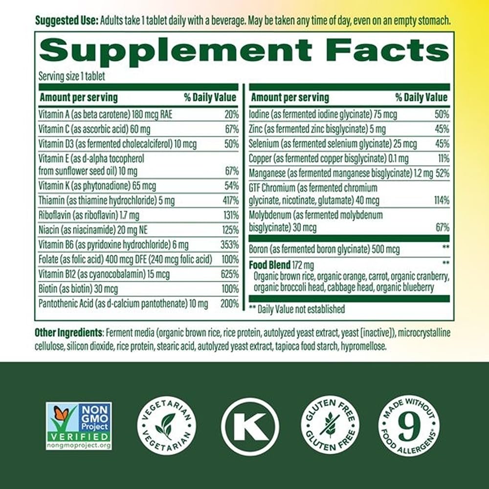 MegaFood One Daily Iron Free Multivitamin - Multivitamin for Women and Men - with Real Food - Immune Support Supplement - Bone Health - Energy Metabolism - Vegetarian; Non-GMO; No Iron - 60 Tablets MegaFood uk supplements