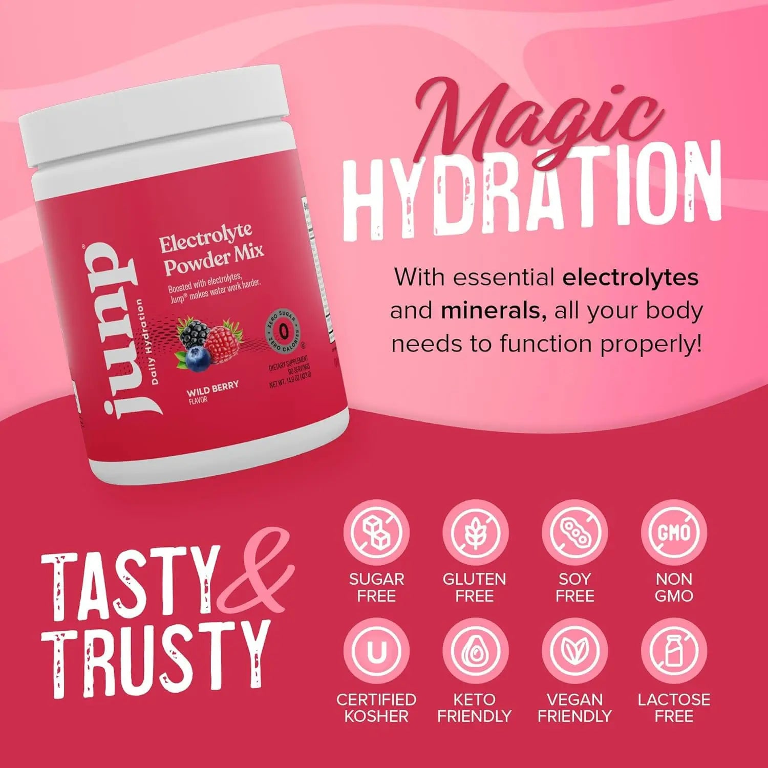 JUNP Electrolytes Powder No Sugar No Carbs, Wild Berry Fruit Flavor Keto Electrolyte Drink Mix - Potassium & Salt Hydration Powder Electrolytes, Zero Calorie Sugar Free Electrolyte Powder, 90 Servings JUNP uk supplements