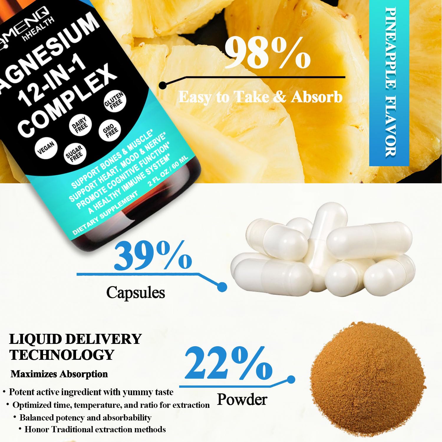 Magnesium 12 in 1 Complex Liquid Drops Magnesium Supplement w. Glycinate Citrate Malate Taurate Oxide Aspartate Orotate, Calm Magnesium for Sleep Muscle Heart Support丨Max Absorption Liquid Formula AMENQ hHEALTH uk supplements