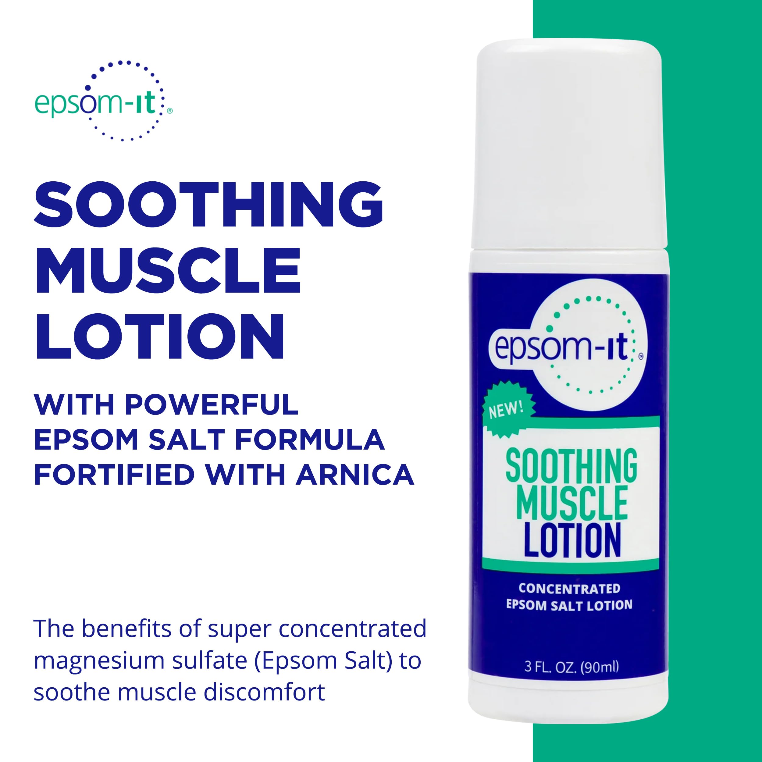 EPSOM-IT Soothing Muscle Lotion - Roll On Epsom Salt Lotion with Arnica for Muscle Stiffness, Leg, Knees and Feet Discomfort, Topical Magnesium Cream, 3oz, 2-Pack EPSOM-IT uk supplements