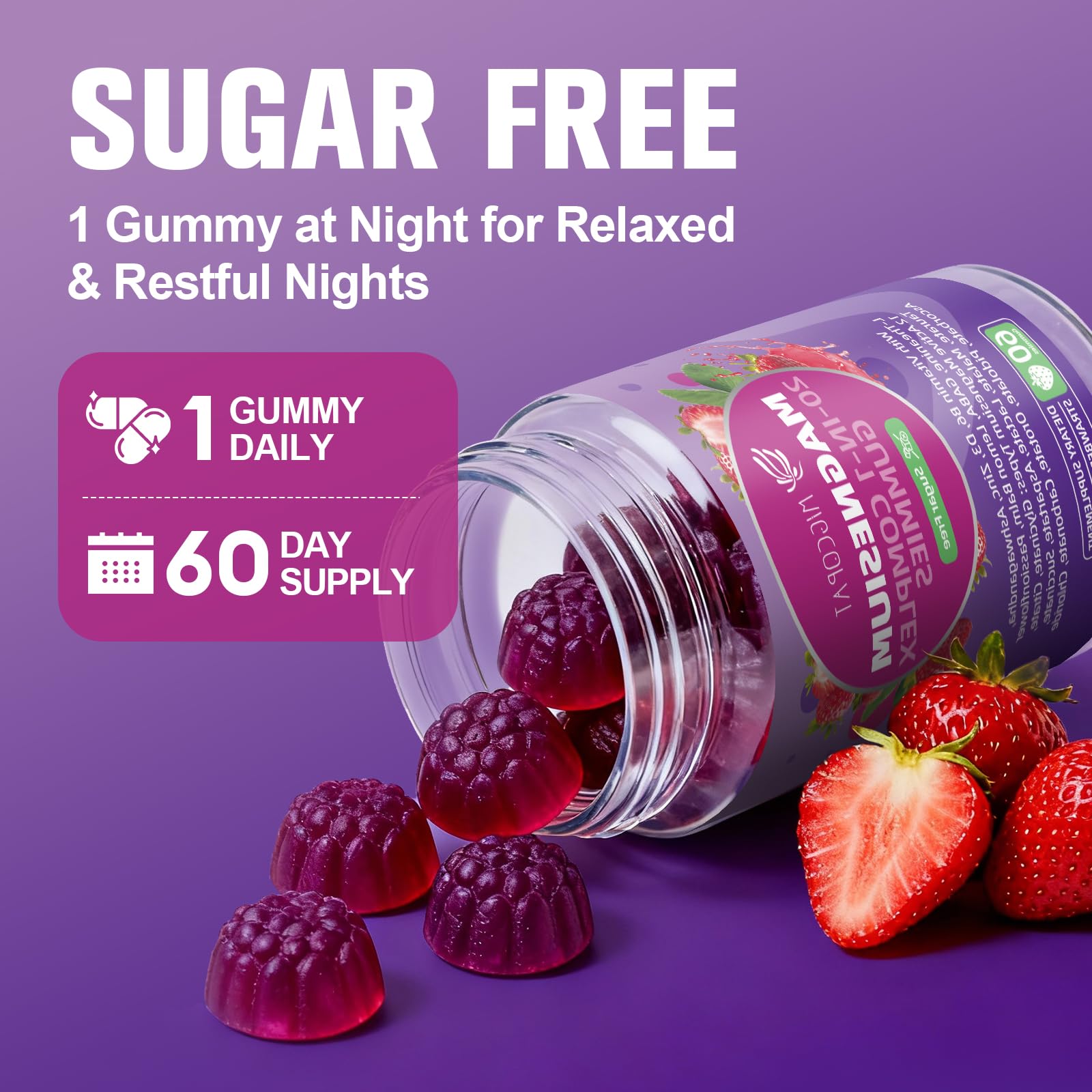 Migcopat Magnesium Complex Gummies, 20 in 1 Magnesium Gummy with Glycinate Citrate Malate Taurate - Ashwagandha, L-Theanine, D3&Zinc for Relaxation, Sleep, Muscle&Heart Support, Strawberry, 60 Cts Migcopat uk supplements