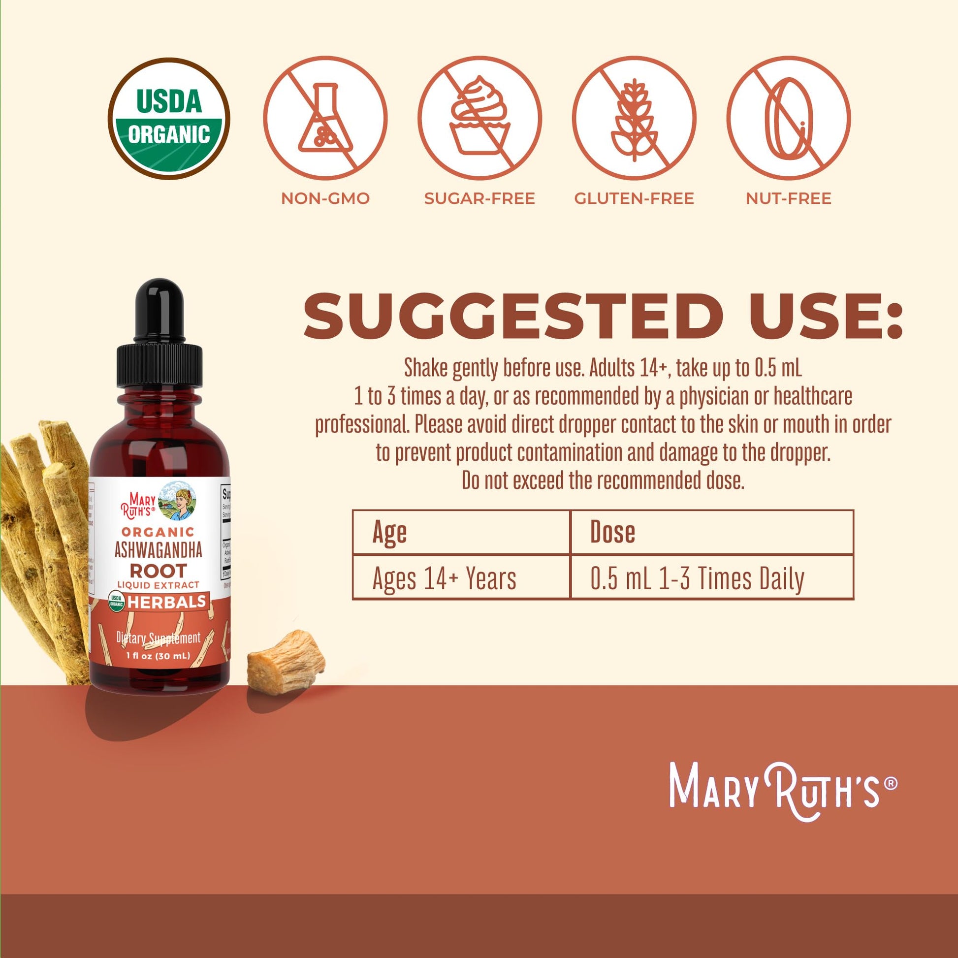 MaryRuth Organics Ashwagandha Root | USDA Organic Ashwagandha Liquid Drops | Stress Relief, Natural Calm, Relaxation and Mood Support Supplement | Adaptogenic | Nervine | Vegan | Non-GMO | 60 Servings MARYRUTH'S uk supplements