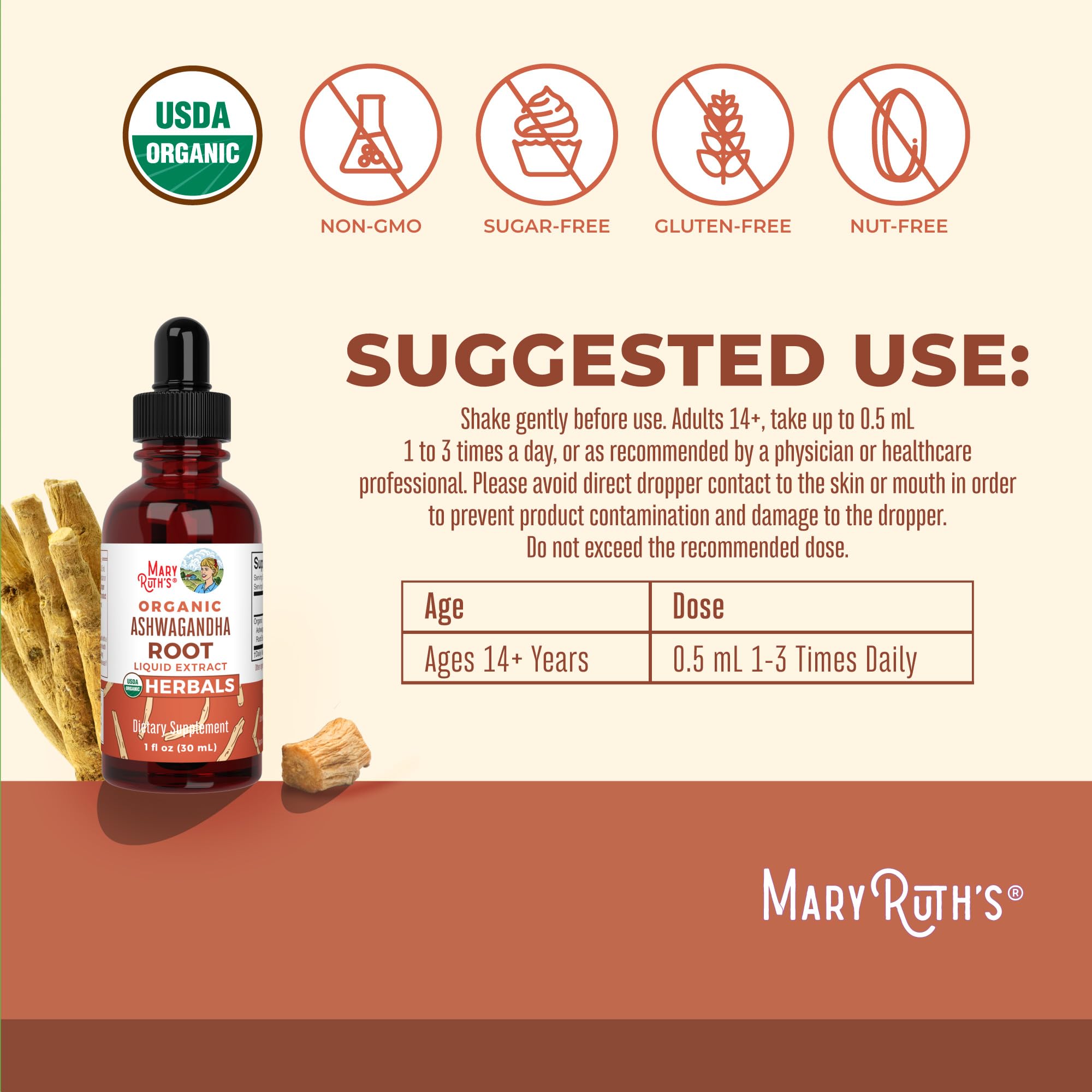 MaryRuth Organics Ashwagandha Root | USDA Organic Ashwagandha Liquid Drops | Stress Relief, Natural Calm, Relaxation and Mood Support Supplement | Adaptogenic | Nervine | Vegan | Non-GMO | 60 Servings MARYRUTH'S uk supplements