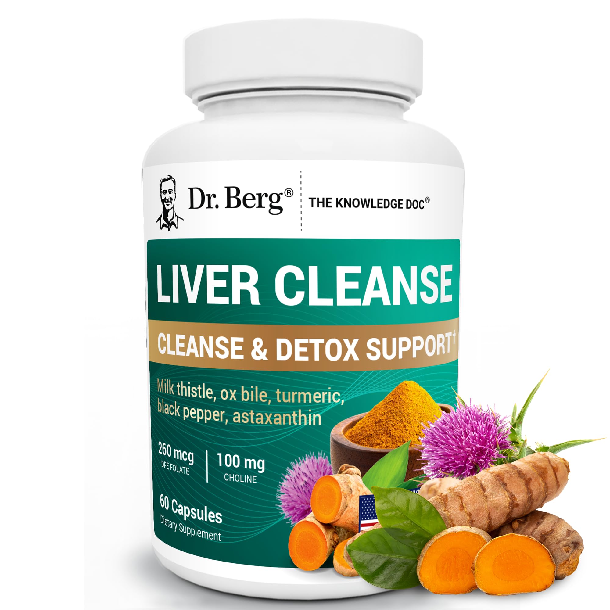Dr. Berg Liver Cleanse Detox Capsules w/Unique Blend of Milk Thistle, Ox Bile & Folate - Liver Supplement Includes Turmeric, Black Pepper & Choline - 60 Capsules Dr. Berg Nutritionals uk supplements