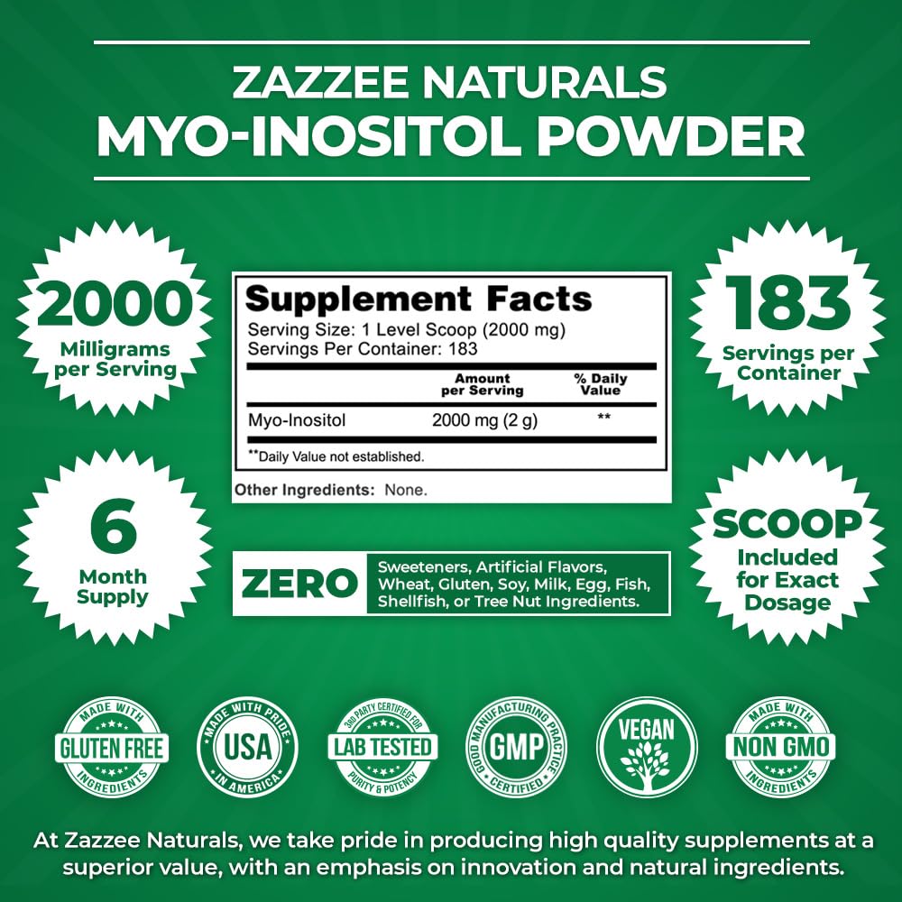 Zazzee Myo-Inositol Powder, 6 Month Supply, 183 Servings, 2000 mg per Serving Zazzee uk supplements